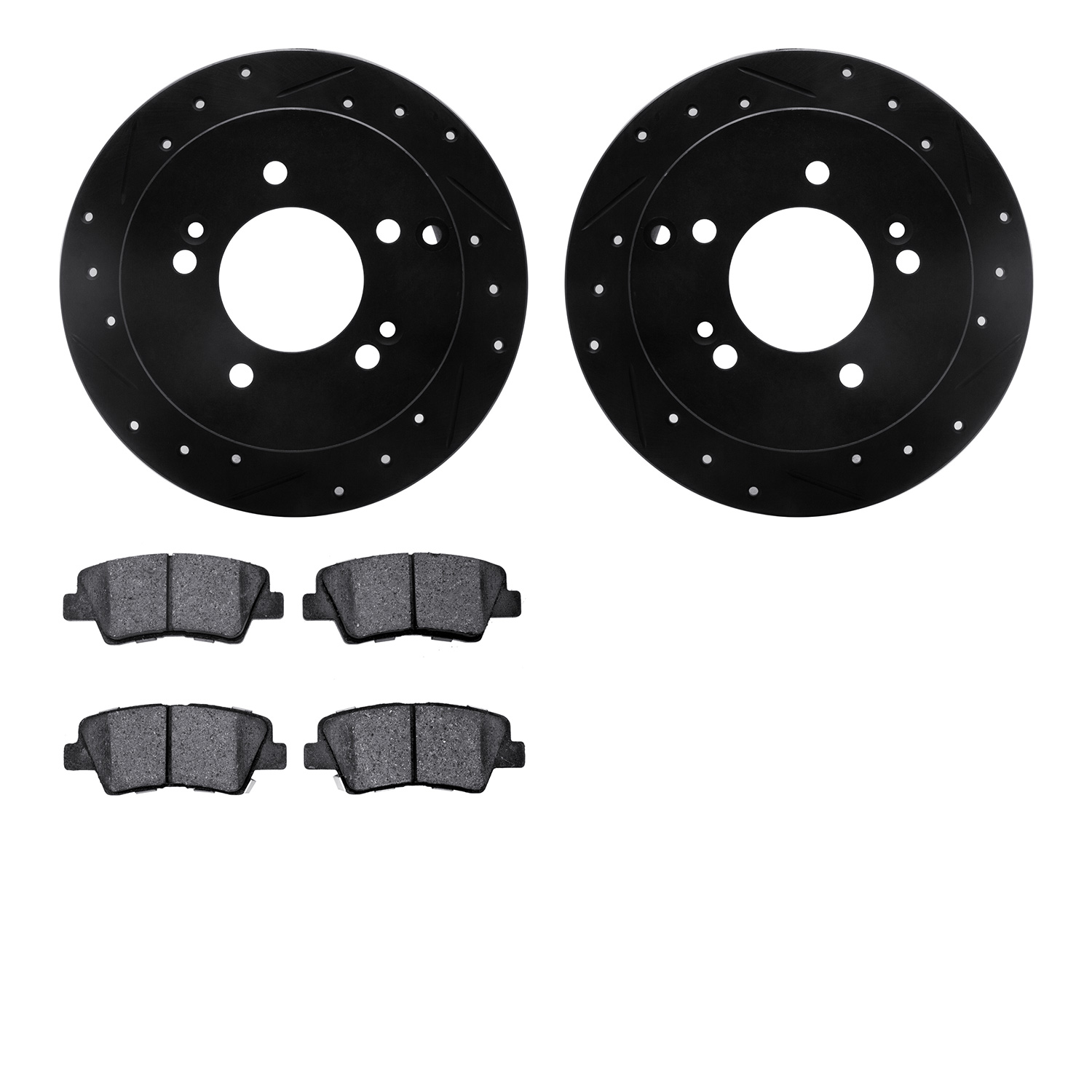 8302-03050 Drilled/Slotted Brake Rotors with 3000-Series Ceramic Brake Pads Kit [Black], 2008-2010 Kia/Hyundai/Genesis, Position