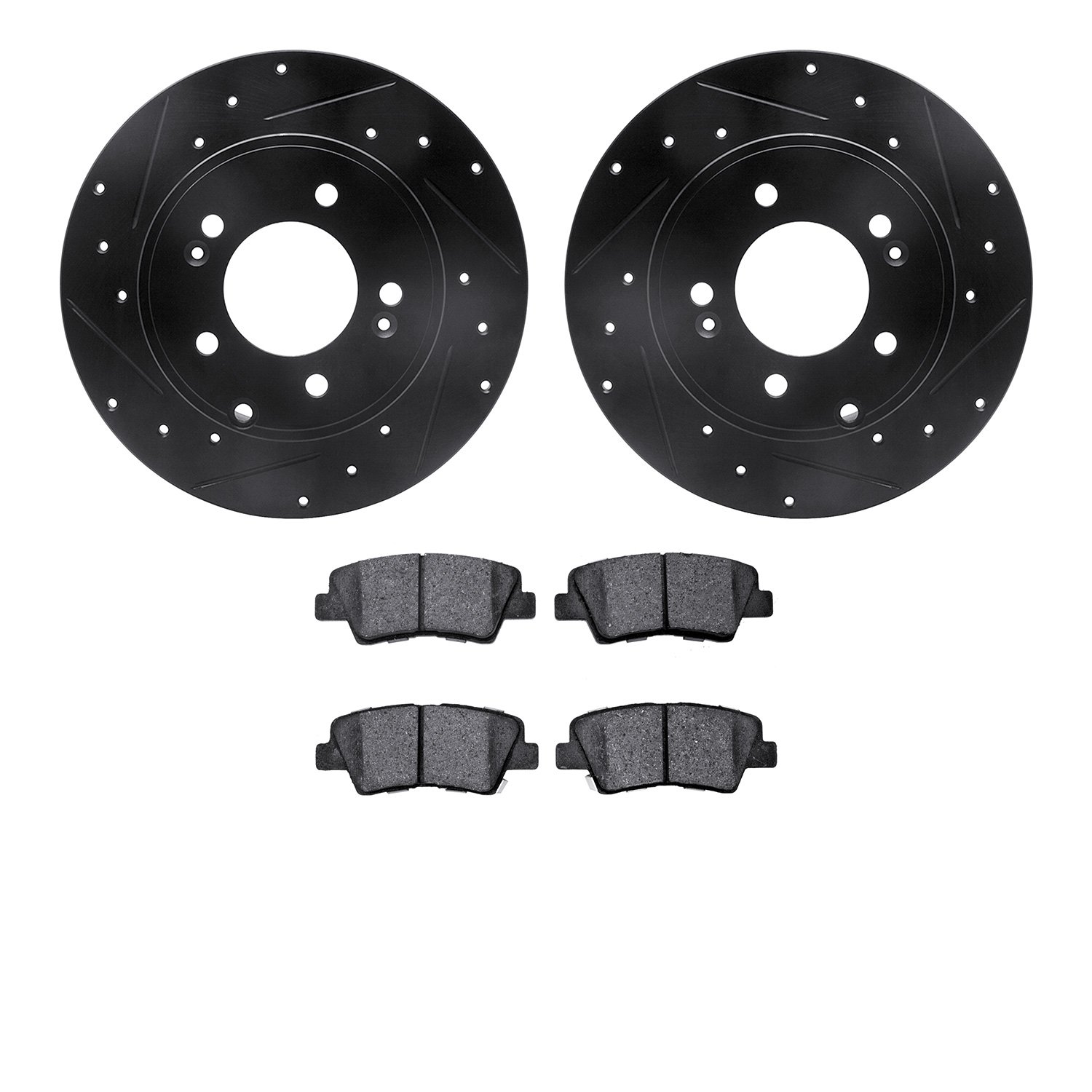 8302-03051 Drilled/Slotted Brake Rotors with 3000-Series Ceramic Brake Pads Kit [Black], 2008-2011 Kia/Hyundai/Genesis, Position