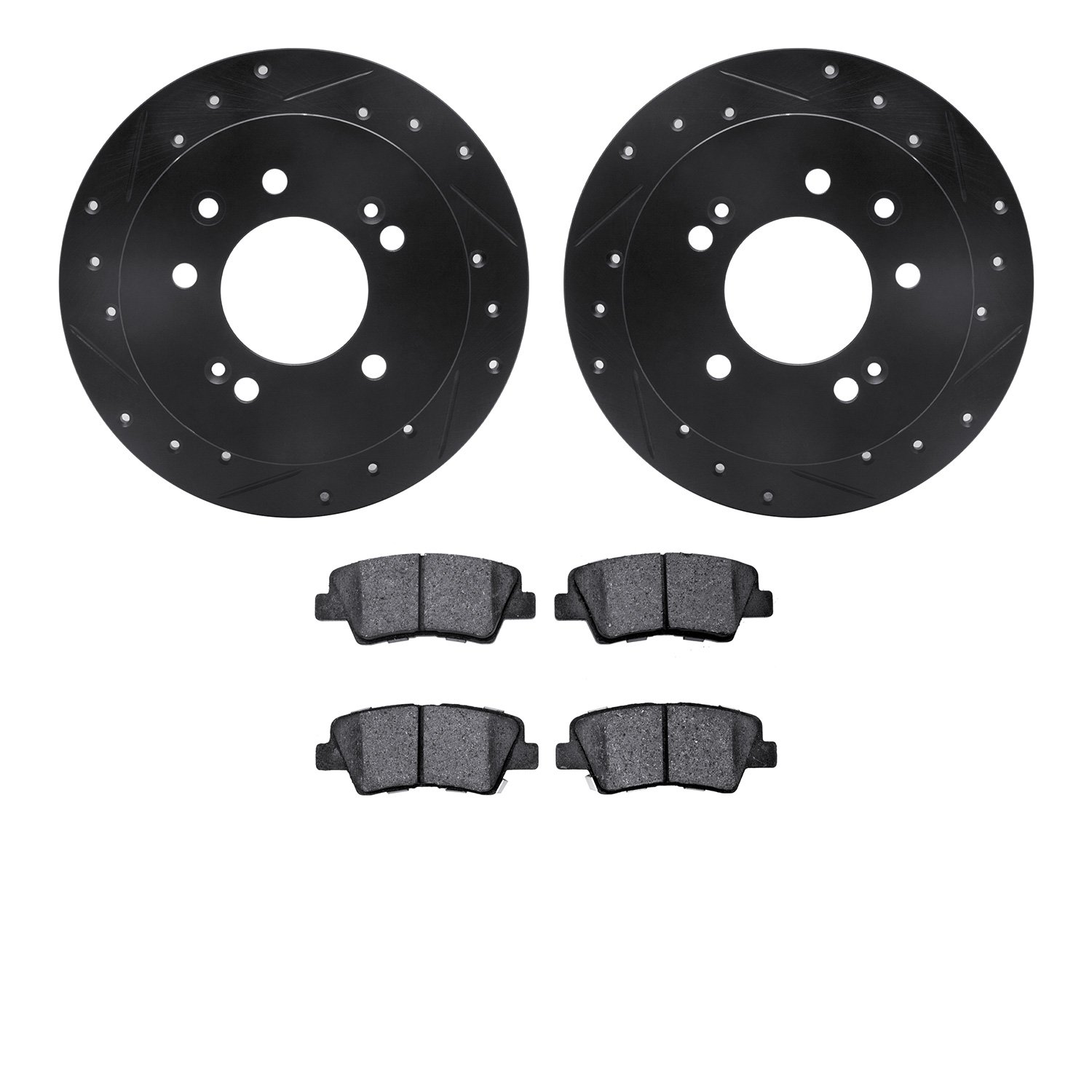 8302-03053 Drilled/Slotted Brake Rotors with 3000-Series Ceramic Brake Pads Kit [Black], 2010-2010 Kia/Hyundai/Genesis, Position