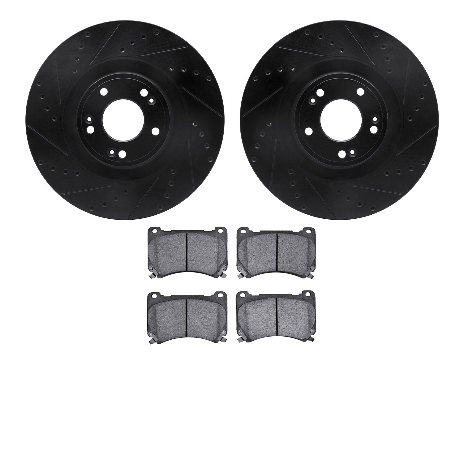 8302-03056 Drilled/Slotted Brake Rotors with 3000-Series Ceramic Brake Pads Kit [Black], 2011-2014 Kia/Hyundai/Genesis, Position