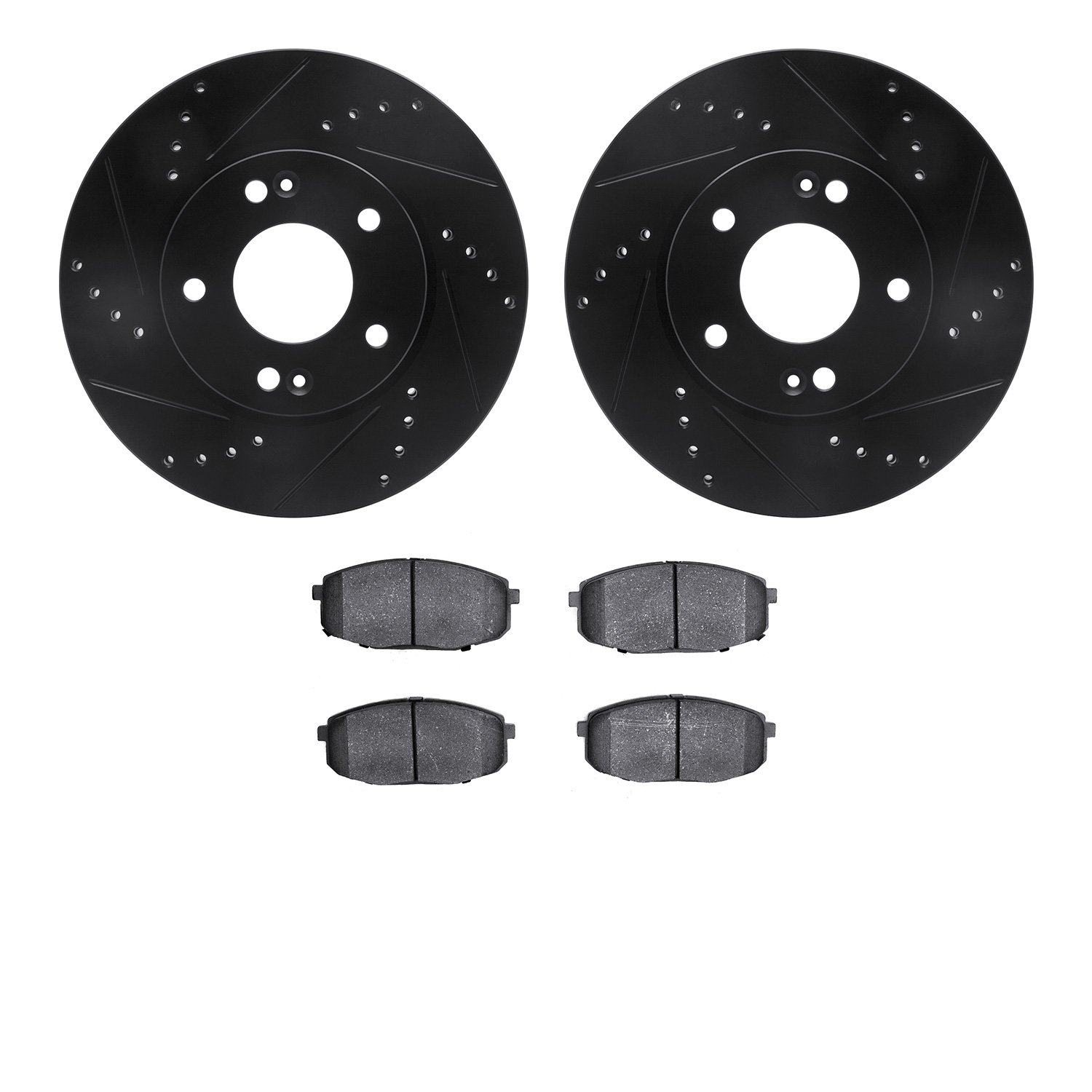 8302-03059 Drilled/Slotted Brake Rotors with 3000-Series Ceramic Brake Pads Kit [Black], 2014-2016 Kia/Hyundai/Genesis, Position