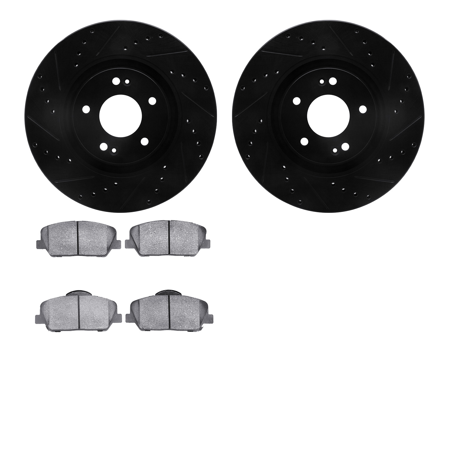8302-03061 Drilled/Slotted Brake Rotors with 3000-Series Ceramic Brake Pads Kit [Black], 2011-2015 Kia/Hyundai/Genesis, Position