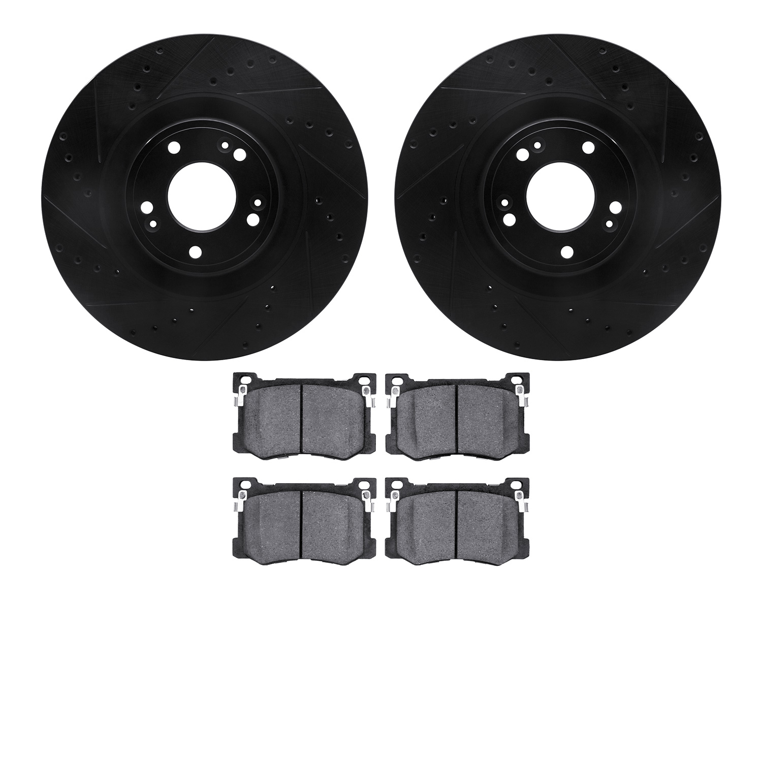 8302-03074 Drilled/Slotted Brake Rotors with 3000-Series Ceramic Brake Pads Kit [Black], 2015-2017 Kia/Hyundai/Genesis, Position