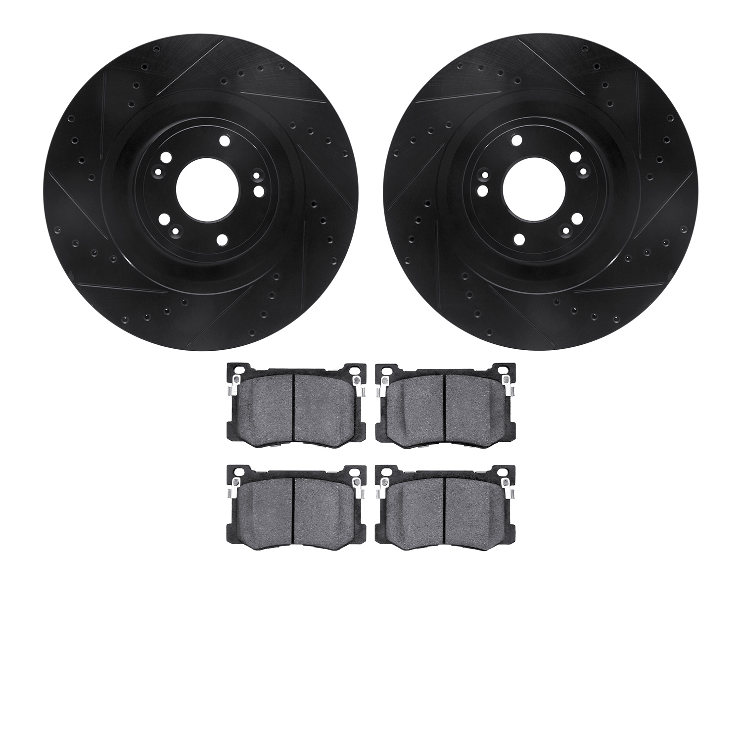 8302-03075 Drilled/Slotted Brake Rotors with 3000-Series Ceramic Brake Pads Kit [Black], 2015-2017 Kia/Hyundai/Genesis, Position