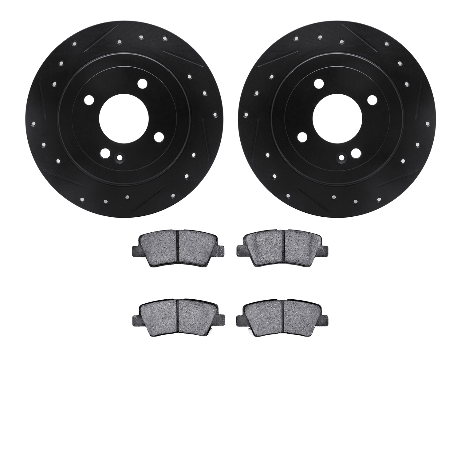 8302-03077 Drilled/Slotted Brake Rotors with 3000-Series Ceramic Brake Pads Kit [Black], Fits Select Multiple Makes/Models, Posi