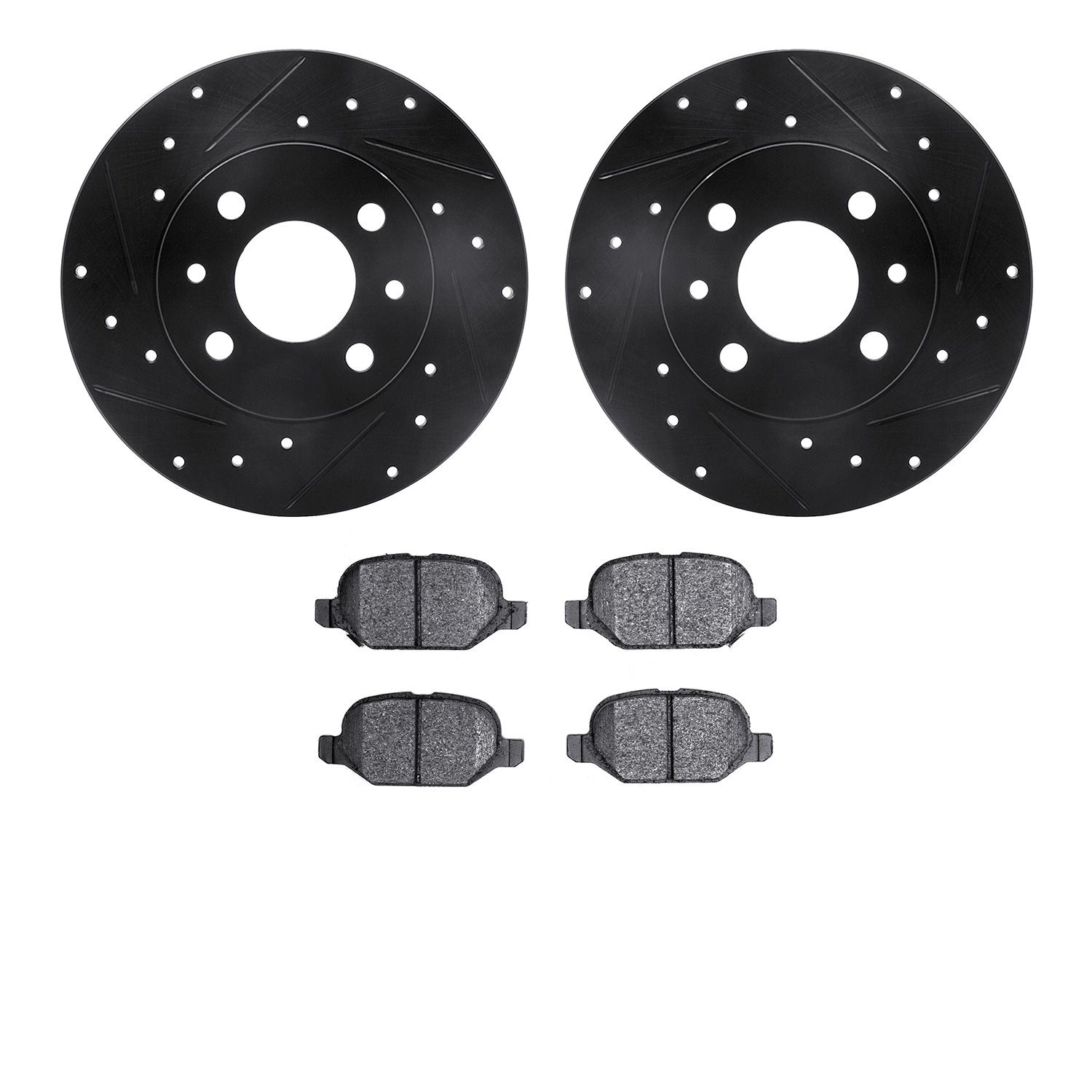 8302-07005 Drilled/Slotted Brake Rotors with 3000-Series Ceramic Brake Pads Kit [Black], 2009-2019 Mopar, Position: Rear