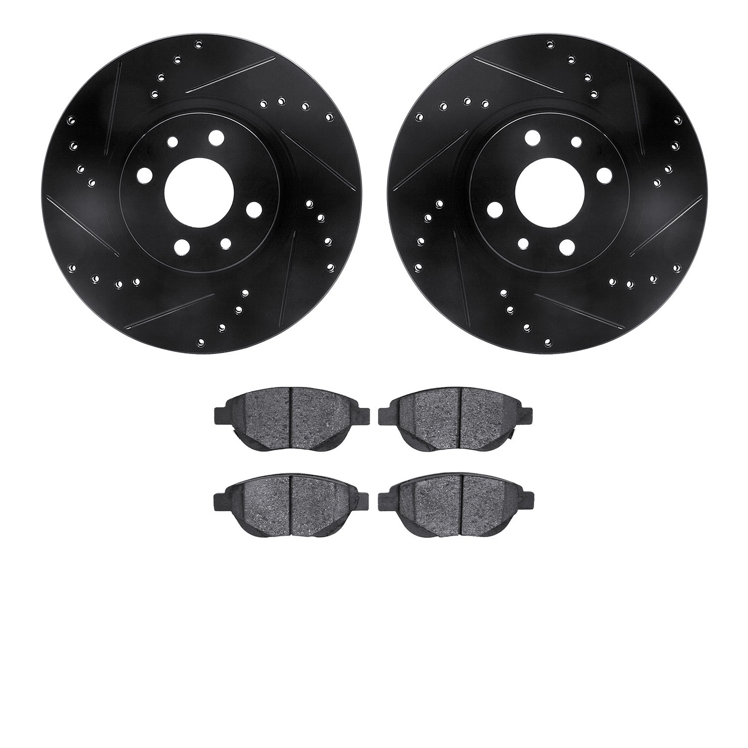 8302-07010 Drilled/Slotted Brake Rotors with 3000-Series Ceramic Brake Pads Kit [Black], 2012-2019 Mopar, Position: Front