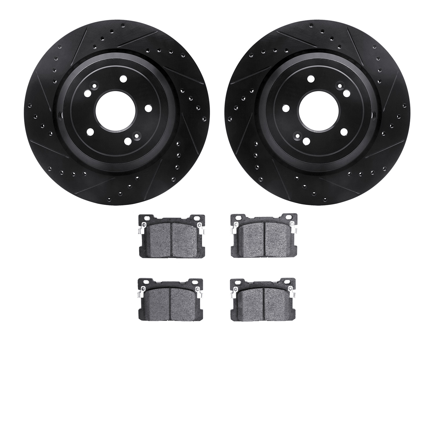 8302-10002 Drilled/Slotted Brake Rotors with 3000-Series Ceramic Brake Pads Kit [Black], 2017-2020 Kia/Hyundai/Genesis, Position