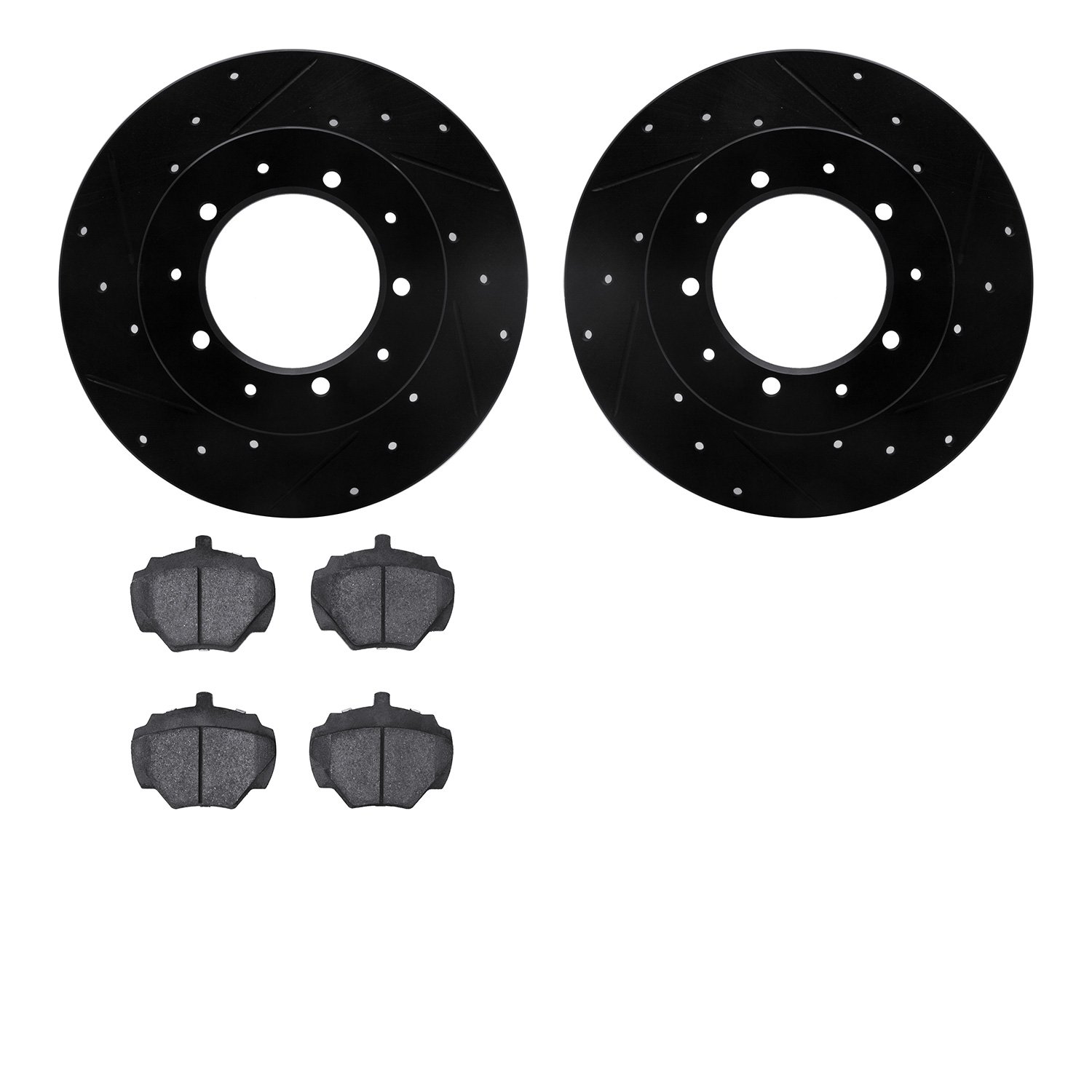 8302-11003 Drilled/Slotted Brake Rotors with 3000-Series Ceramic Brake Pads Kit [Black], 1974-2016 Land Rover, Position: Rear