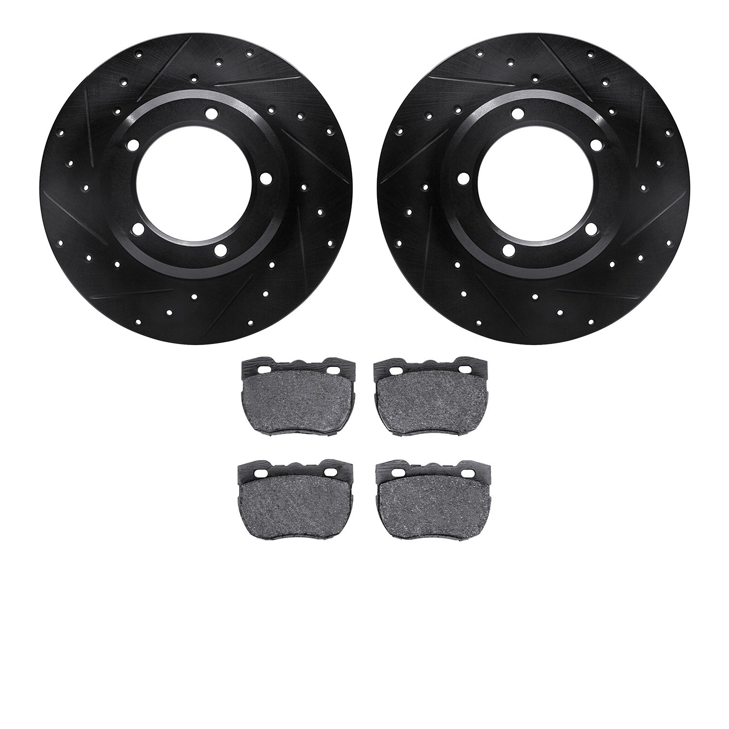 8302-11007 Drilled/Slotted Brake Rotors with 3000-Series Ceramic Brake Pads Kit [Black], 1994-1999 Land Rover, Position: Front