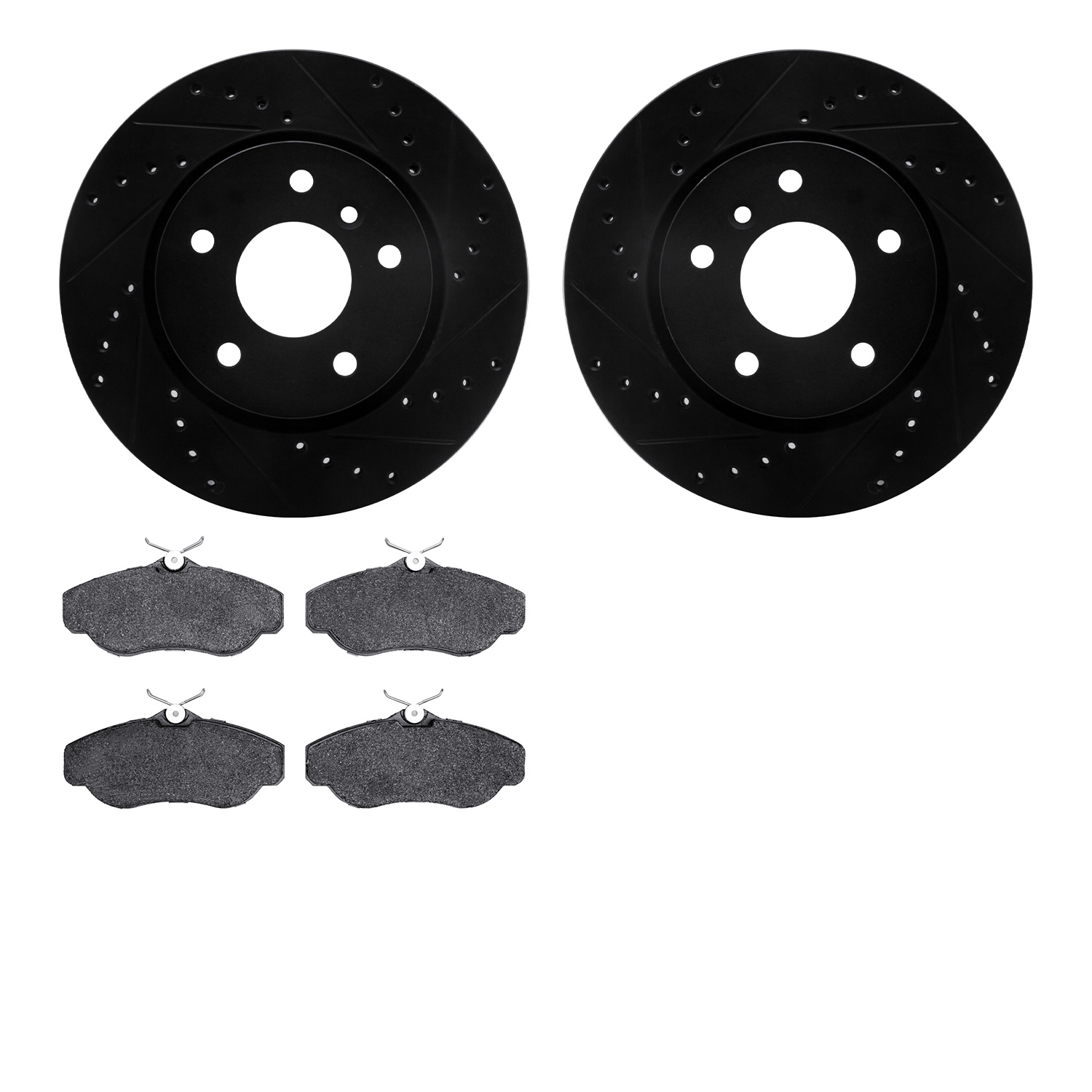 8302-11008 Drilled/Slotted Brake Rotors with 3000-Series Ceramic Brake Pads Kit [Black], 1994-2002 Land Rover, Position: Front