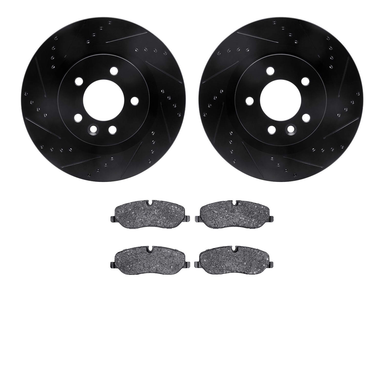 8302-11012 Drilled/Slotted Brake Rotors with 3000-Series Ceramic Brake Pads Kit [Black], 2005-2009 Land Rover, Position: Front