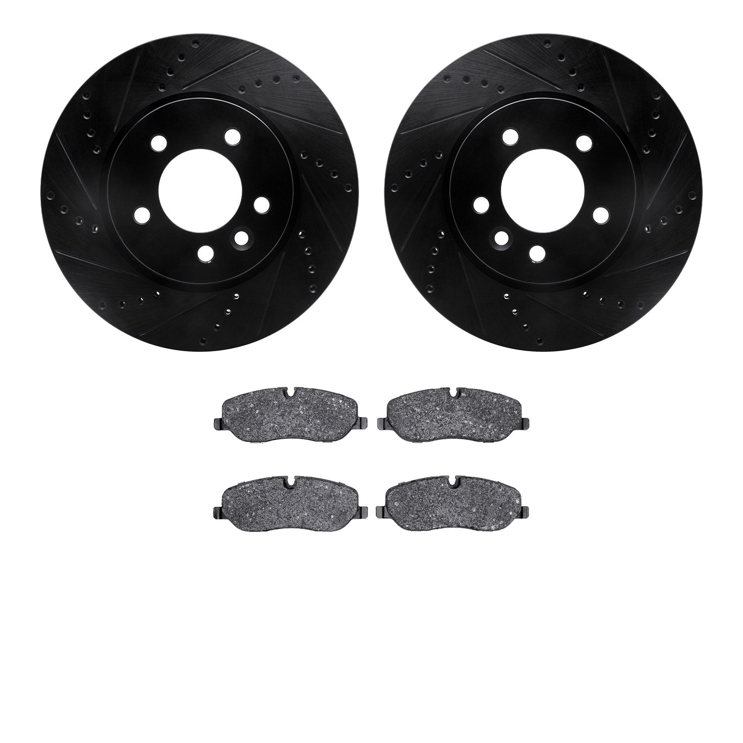 8302-11013 Drilled/Slotted Brake Rotors with 3000-Series Ceramic Brake Pads Kit [Black], 2005-2007 Land Rover, Position: Front