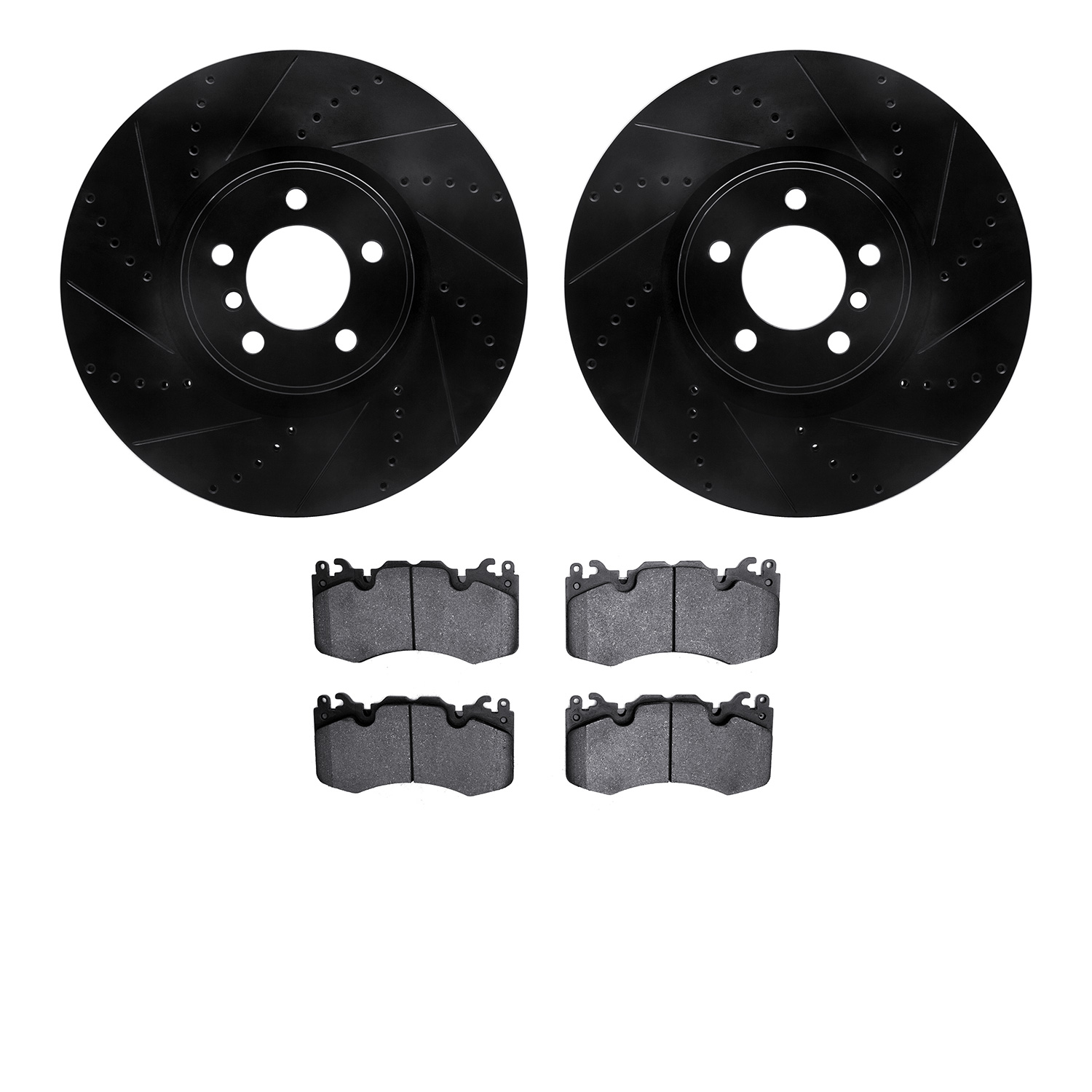 8302-11021 Drilled/Slotted Brake Rotors with 3000-Series Ceramic Brake Pads Kit [Black], 2010-2012 Land Rover, Position: Front