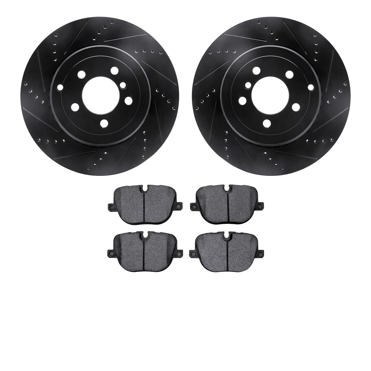 8302-11023 Drilled/Slotted Brake Rotors with 3000-Series Ceramic Brake Pads Kit [Black], 2010-2012 Land Rover, Position: Rear