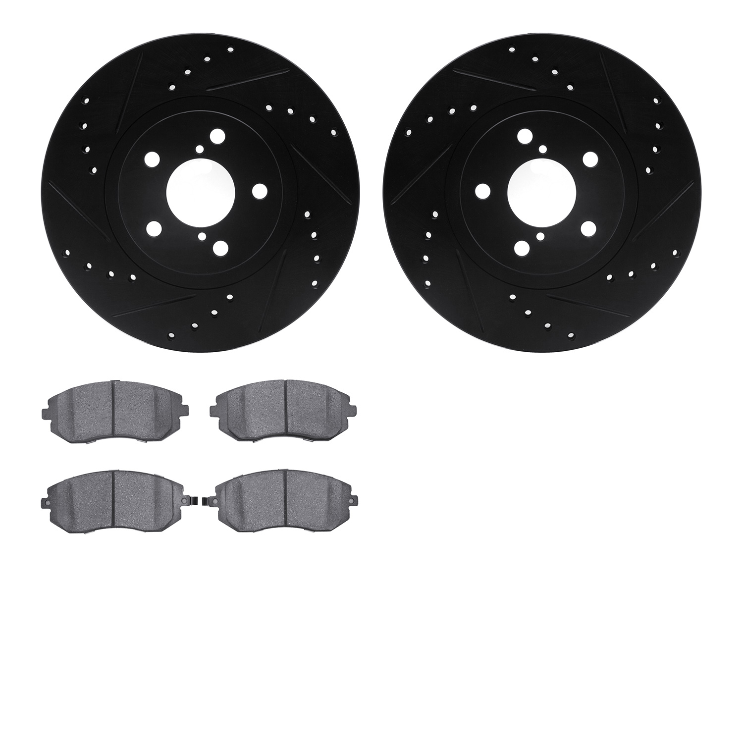 8302-13027 Drilled/Slotted Brake Rotors with 3000-Series Ceramic Brake Pads Kit [Black], 2002-2010 GM, Position: Front