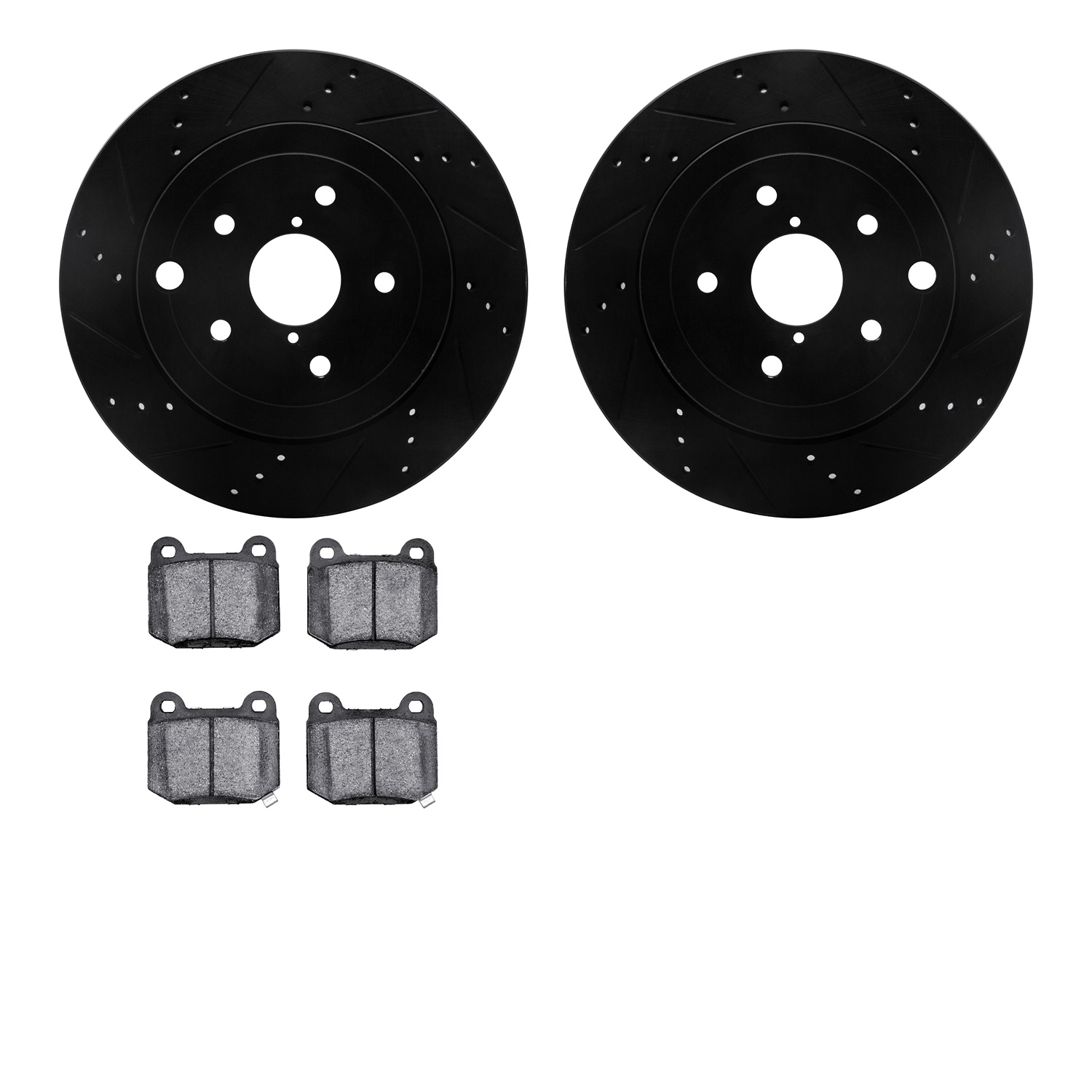 8302-13032 Drilled/Slotted Brake Rotors with 3000-Series Ceramic Brake Pads Kit [Black], 2008-2020 Subaru, Position: Rear