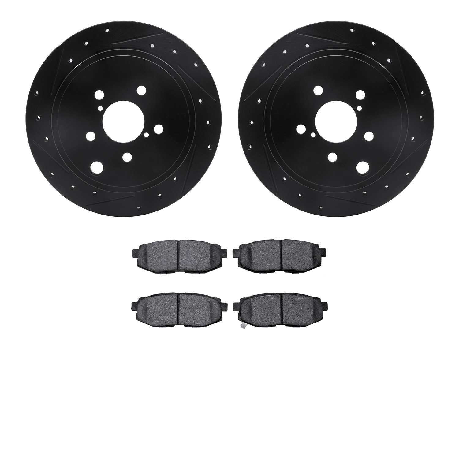8302-13044 Drilled/Slotted Brake Rotors with 3000-Series Ceramic Brake Pads Kit [Black], Fits Select Multiple Makes/Models, Posi