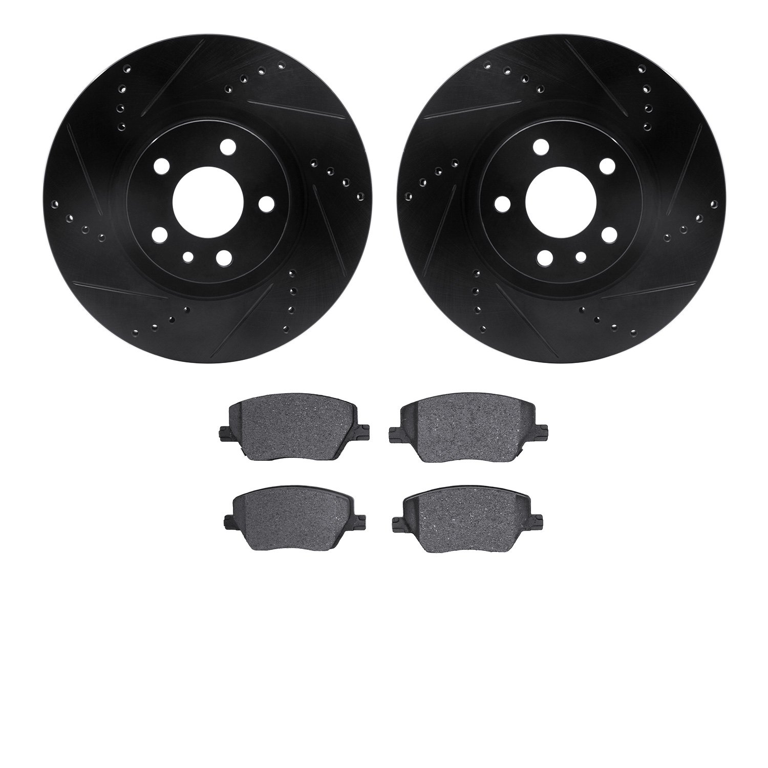 8302-16009 Drilled/Slotted Brake Rotors with 3000-Series Ceramic Brake Pads Kit [Black], 2017-2020 Mopar, Position: Front