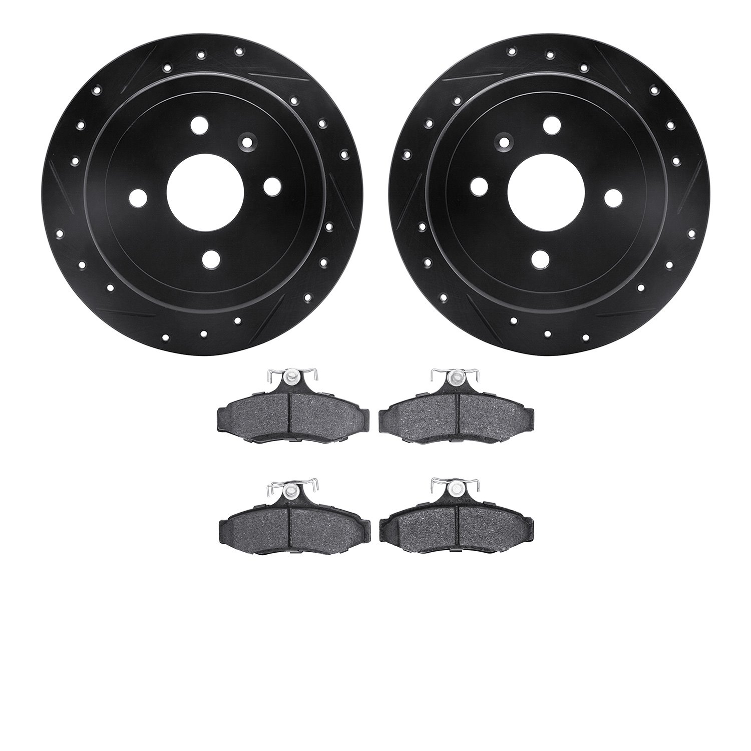 8302-18002 Drilled/Slotted Brake Rotors with 3000-Series Ceramic Brake Pads Kit [Black], 1999-2002 GM, Position: Rear