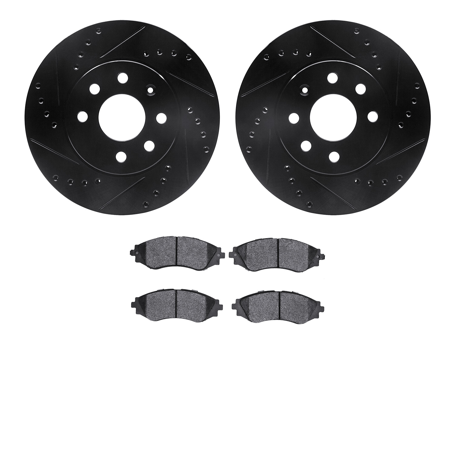 8302-18006 Drilled/Slotted Brake Rotors with 3000-Series Ceramic Brake Pads Kit [Black], 2000-2002 GM, Position: Front