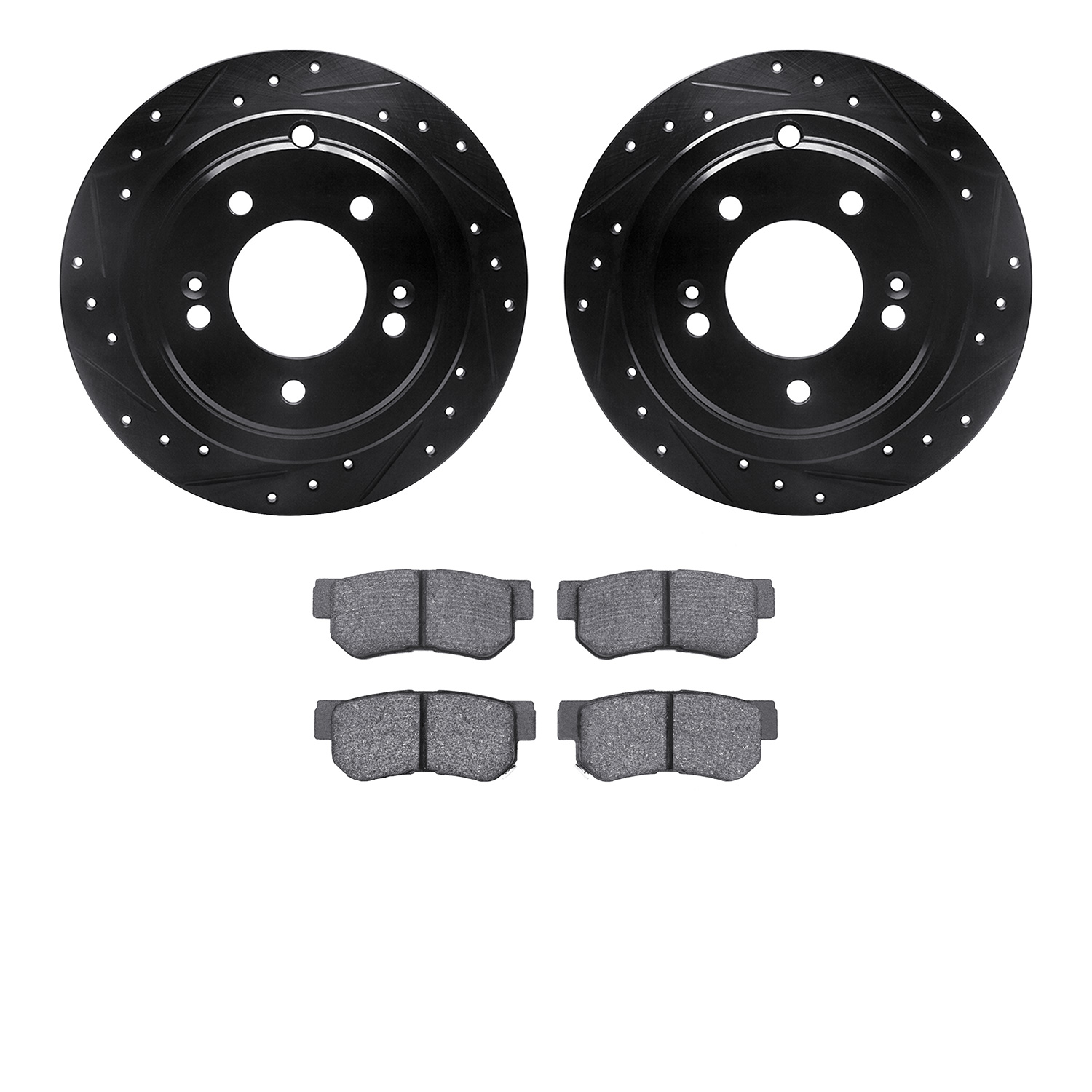 8302-21008 Drilled/Slotted Brake Rotors with 3000-Series Ceramic Brake Pads Kit [Black], 2004-2006 Kia/Hyundai/Genesis, Position