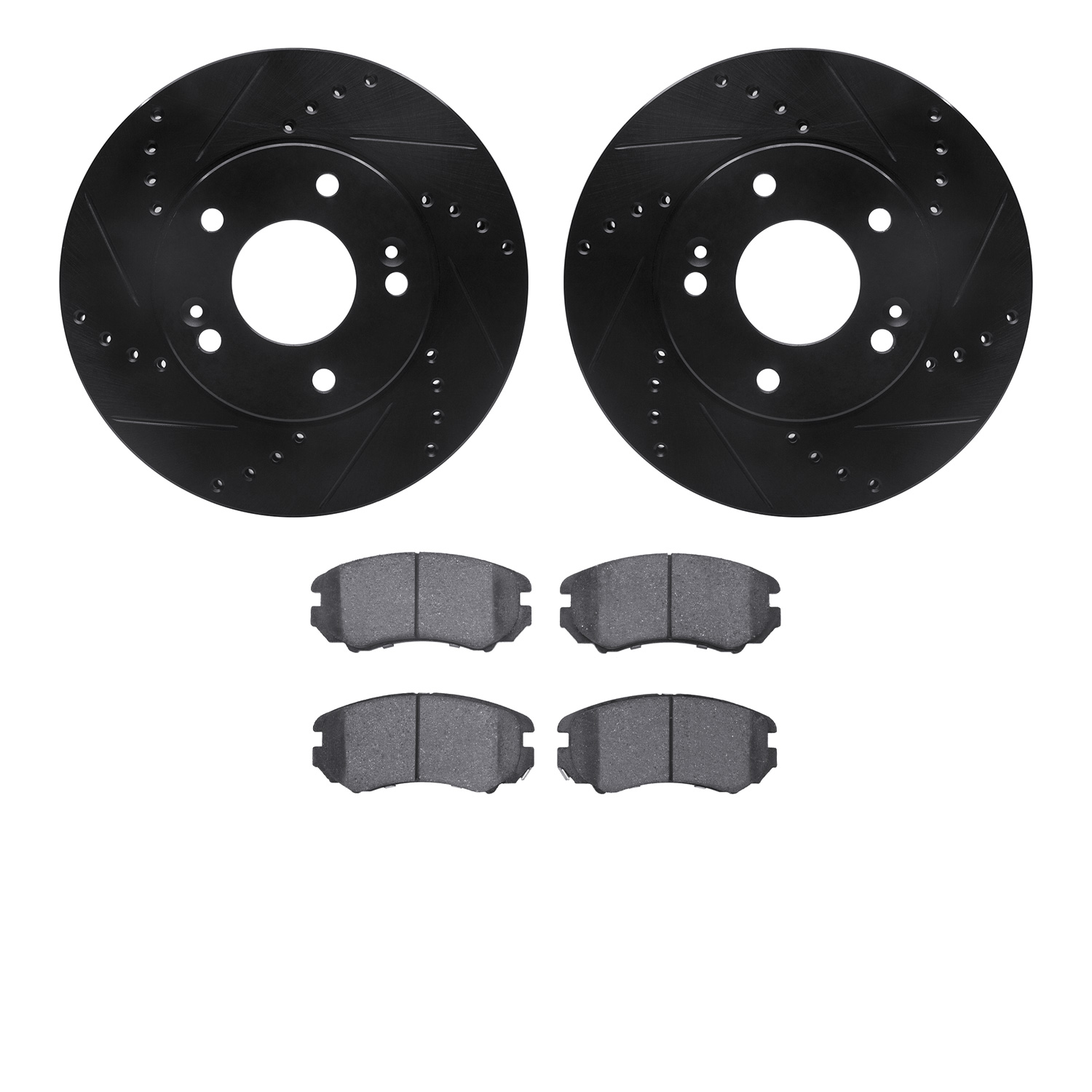 8302-21017 Drilled/Slotted Brake Rotors with 3000-Series Ceramic Brake Pads Kit [Black], 2010-2011 Kia/Hyundai/Genesis, Position