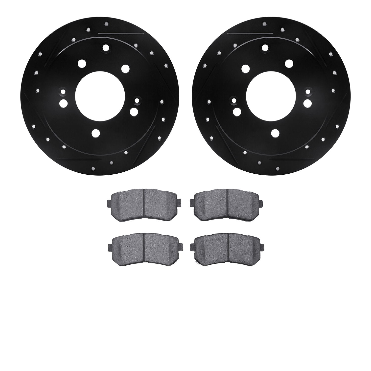 8302-21022 Drilled/Slotted Brake Rotors with 3000-Series Ceramic Brake Pads Kit [Black], 2010-2013 Kia/Hyundai/Genesis, Position