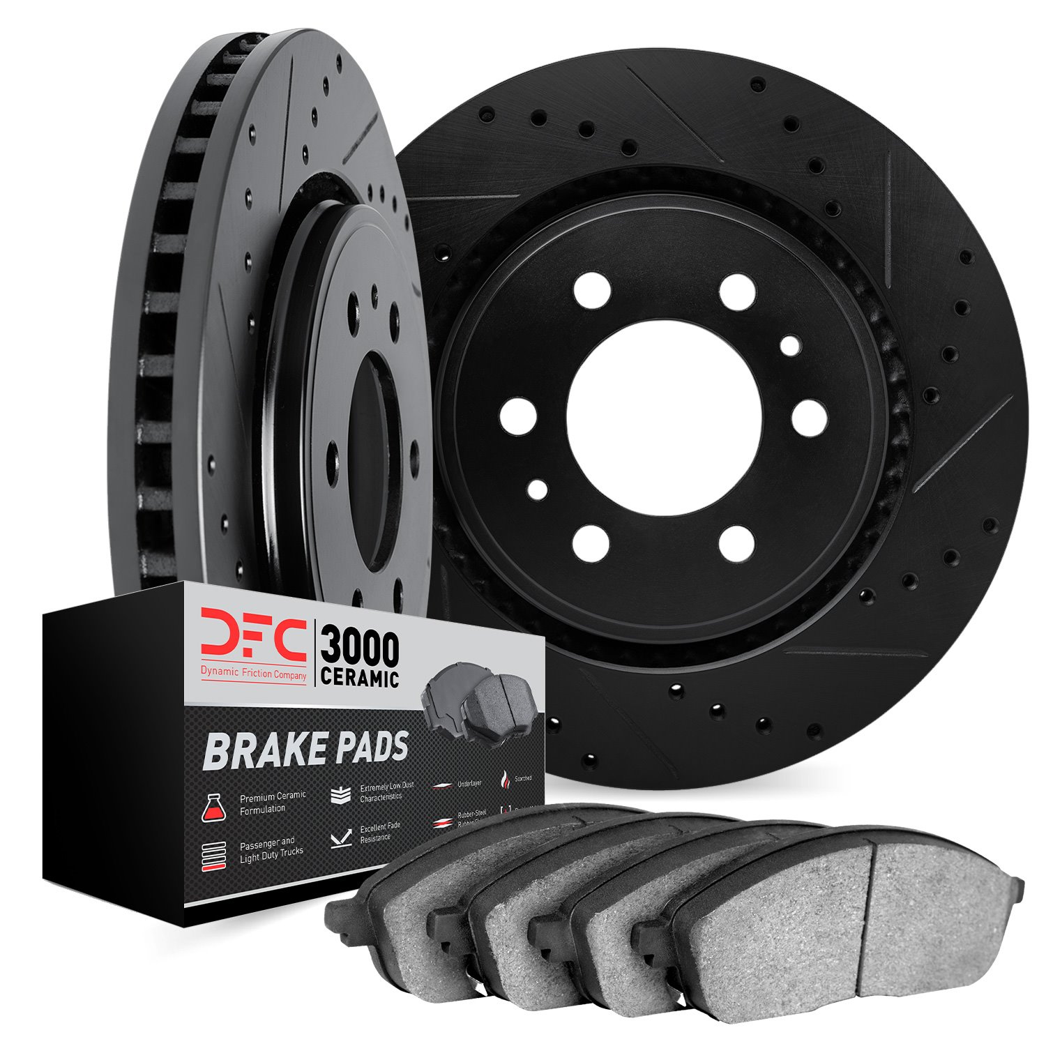 8302-21023 Drilled/Slotted Brake Rotors with 3000-Series Ceramic Brake Pads Kit [Black], 2006-2014 Kia/Hyundai/Genesis, Position