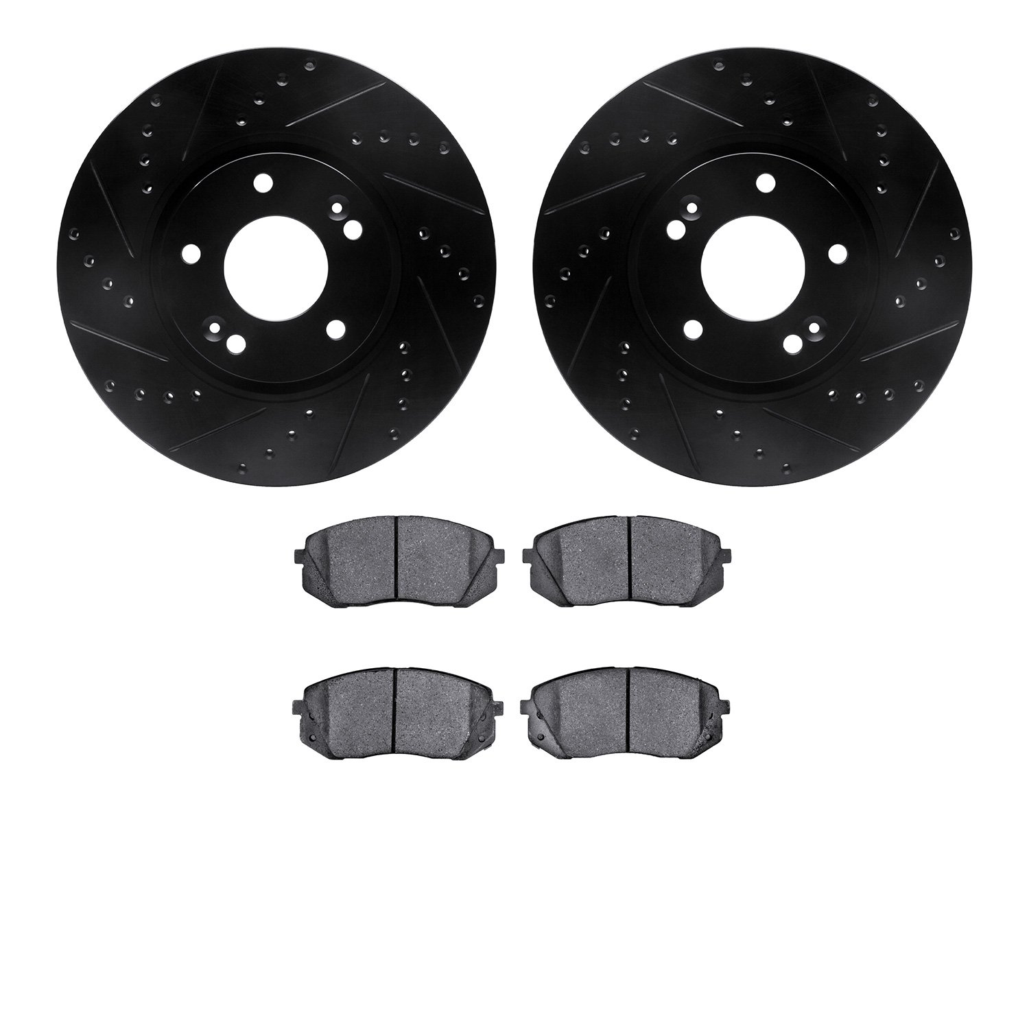 8302-21024 Drilled/Slotted Brake Rotors with 3000-Series Ceramic Brake Pads Kit [Black], 2015-2017 Kia/Hyundai/Genesis, Position