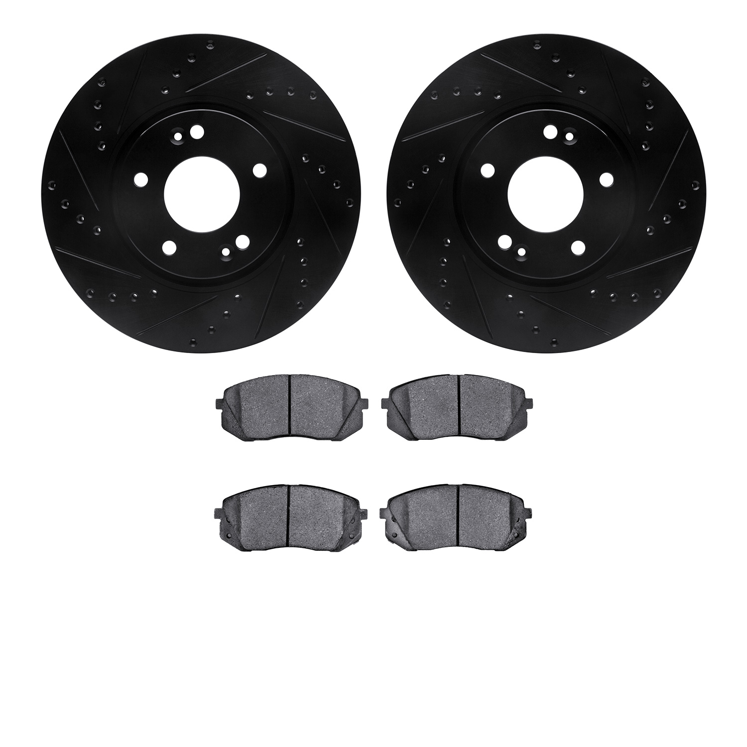 8302-21025 Drilled/Slotted Brake Rotors with 3000-Series Ceramic Brake Pads Kit [Black], 2012-2016 Kia/Hyundai/Genesis, Position