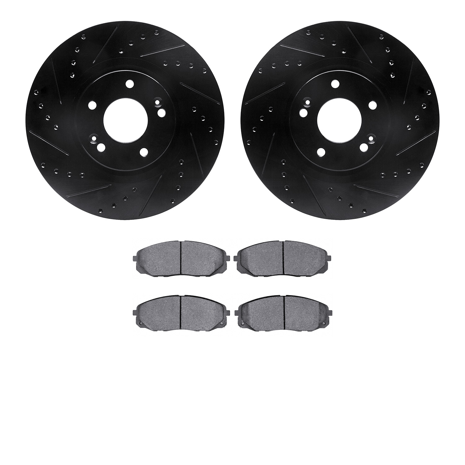 8302-21038 Drilled/Slotted Brake Rotors with 3000-Series Ceramic Brake Pads Kit [Black], 2015-2021 Kia/Hyundai/Genesis, Position