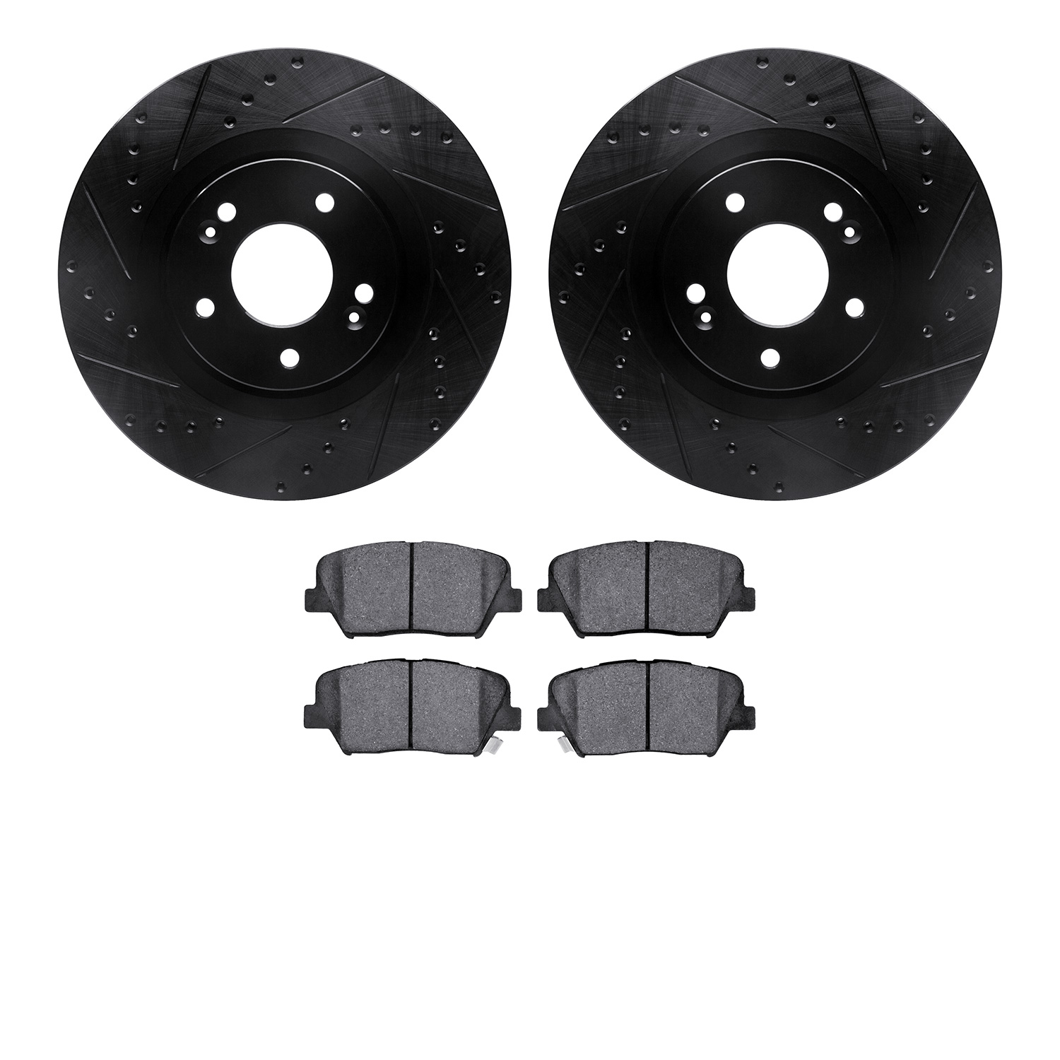 8302-21039 Drilled/Slotted Brake Rotors with 3000-Series Ceramic Brake Pads Kit [Black], 2015-2020 Kia/Hyundai/Genesis, Position