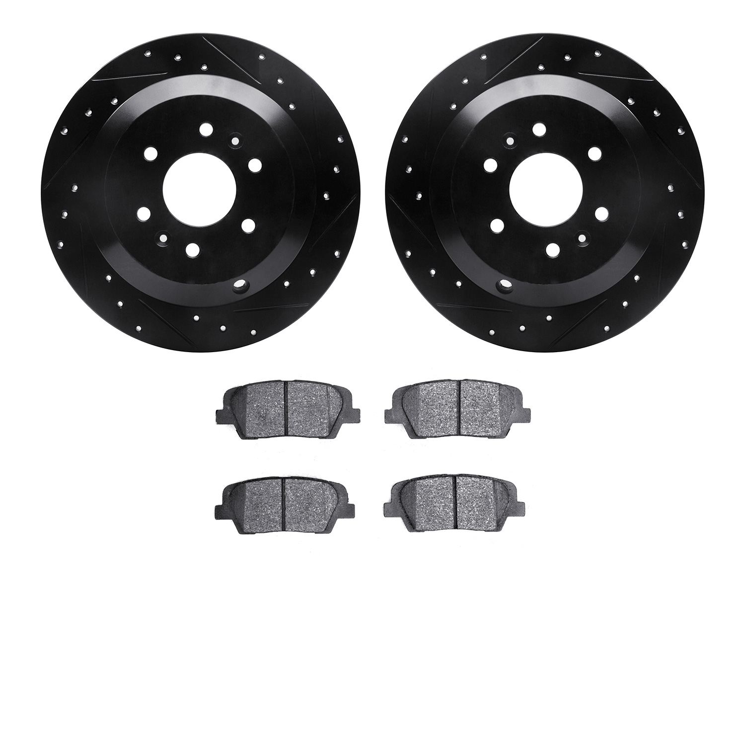 8302-21041 Drilled/Slotted Brake Rotors with 3000-Series Ceramic Brake Pads Kit [Black], 2009-2010 Kia/Hyundai/Genesis, Position