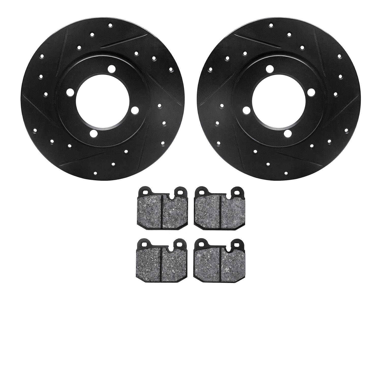8302-22002 Drilled/Slotted Brake Rotors with 3000-Series Ceramic Brake Pads Kit [Black], 1974-1974 Opel, Position: Front