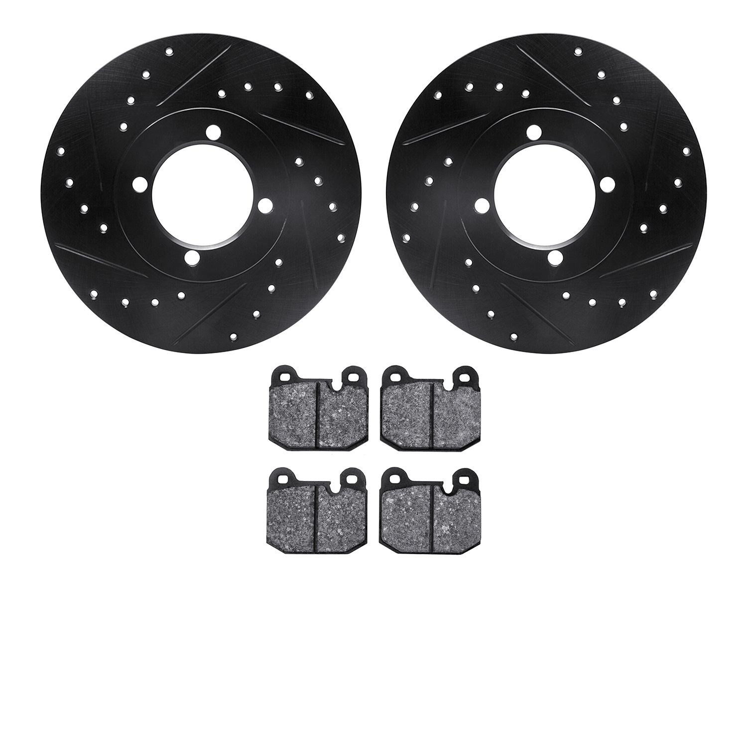 8302-22003 Drilled/Slotted Brake Rotors with 3000-Series Ceramic Brake Pads Kit [Black], 1974-1979 Multiple Makes/Models, Positi