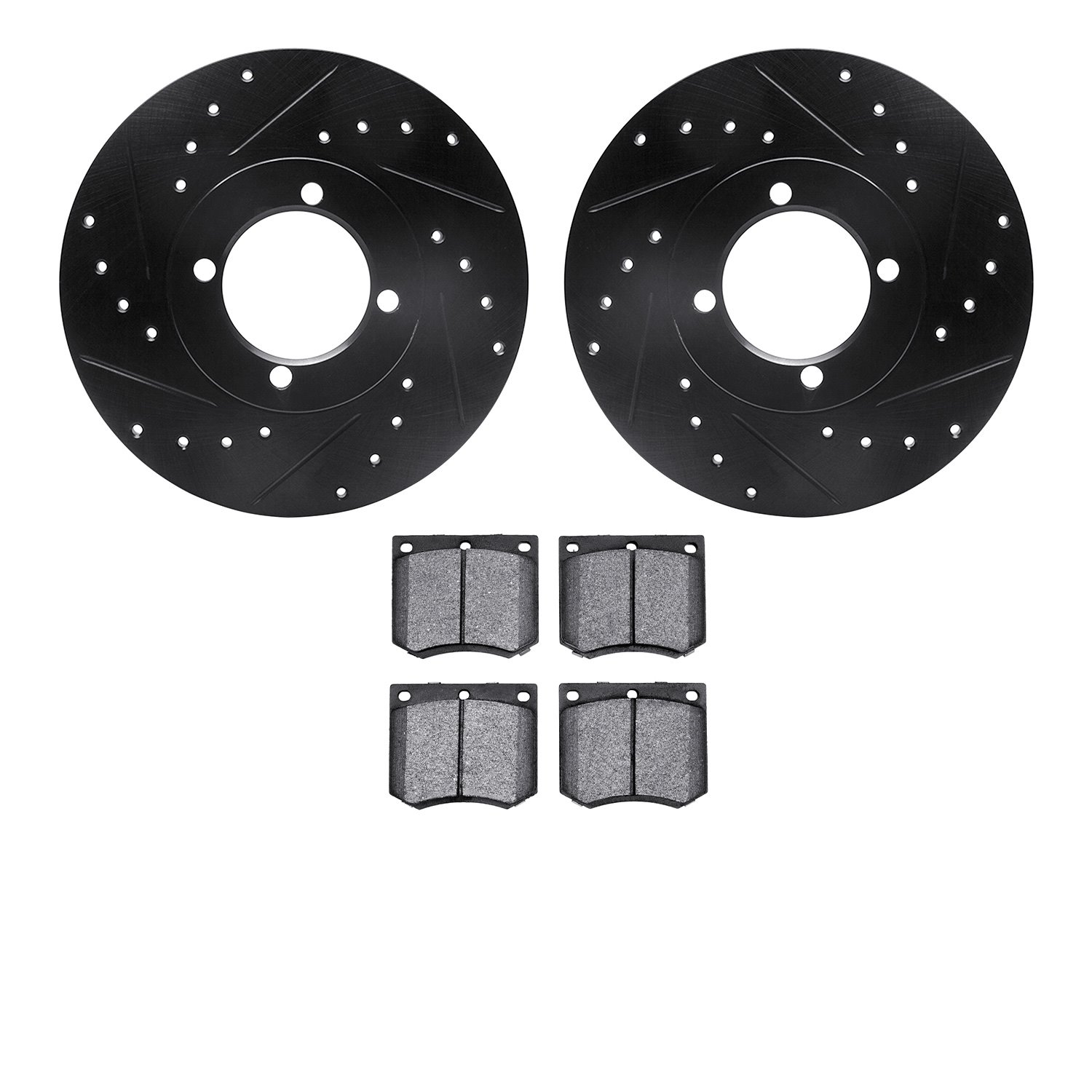 8302-22004 Drilled/Slotted Brake Rotors with 3000-Series Ceramic Brake Pads Kit [Black], 1976-1979 Lotus, Position: Front