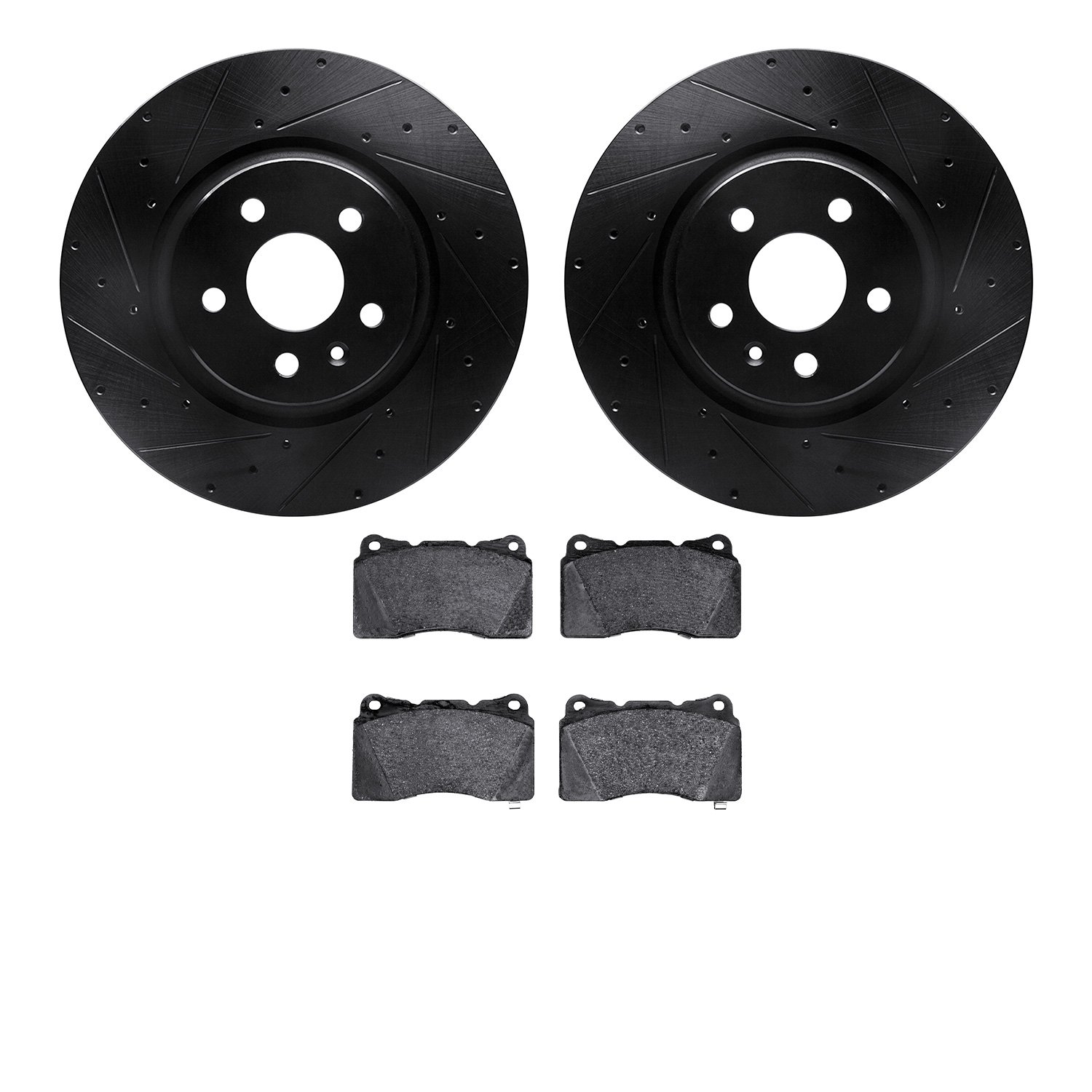 8302-26001 Drilled/Slotted Brake Rotors with 3000-Series Ceramic Brake Pads Kit [Black], 2014-2021 Tesla, Position: Front