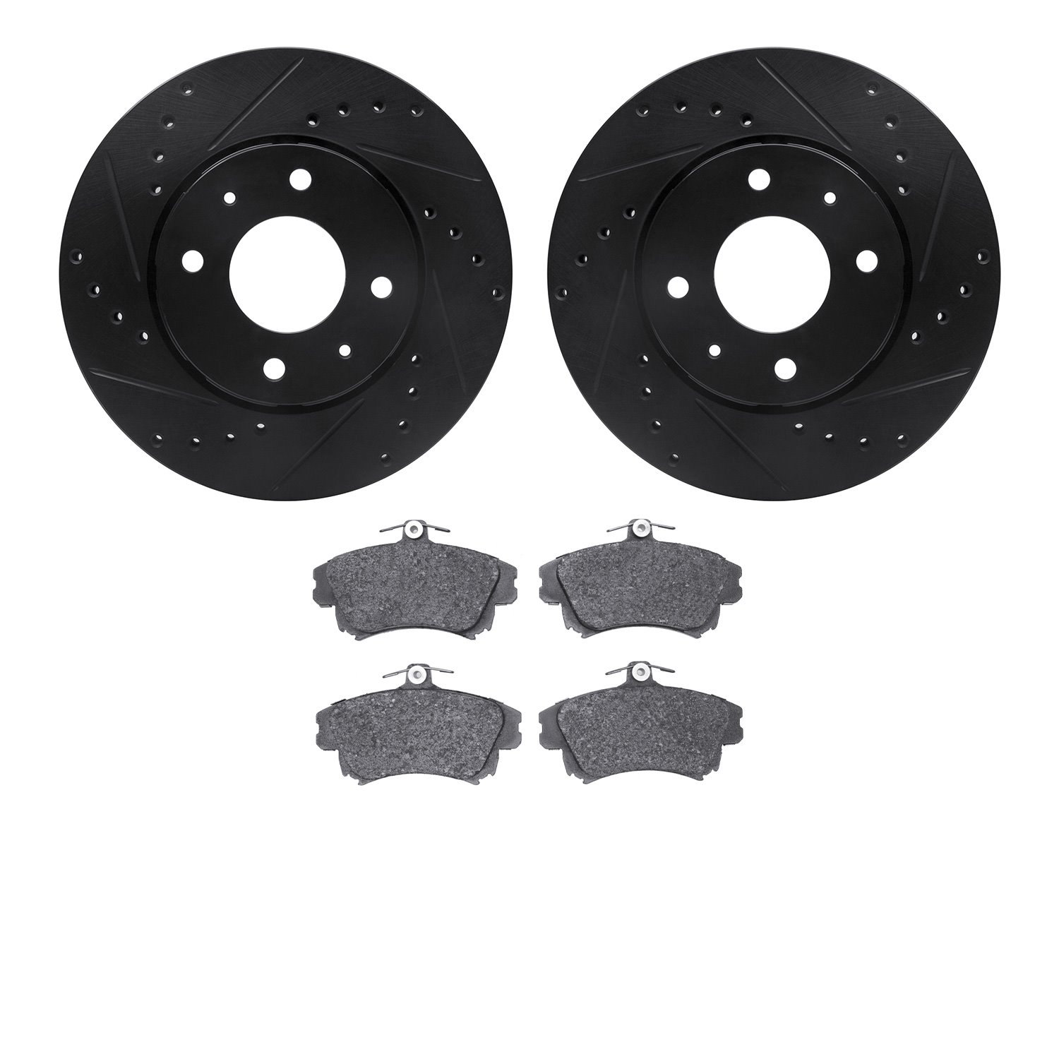 8302-27002 Drilled/Slotted Brake Rotors with 3000-Series Ceramic Brake Pads Kit [Black], 2000-2004 Volvo, Position: Front