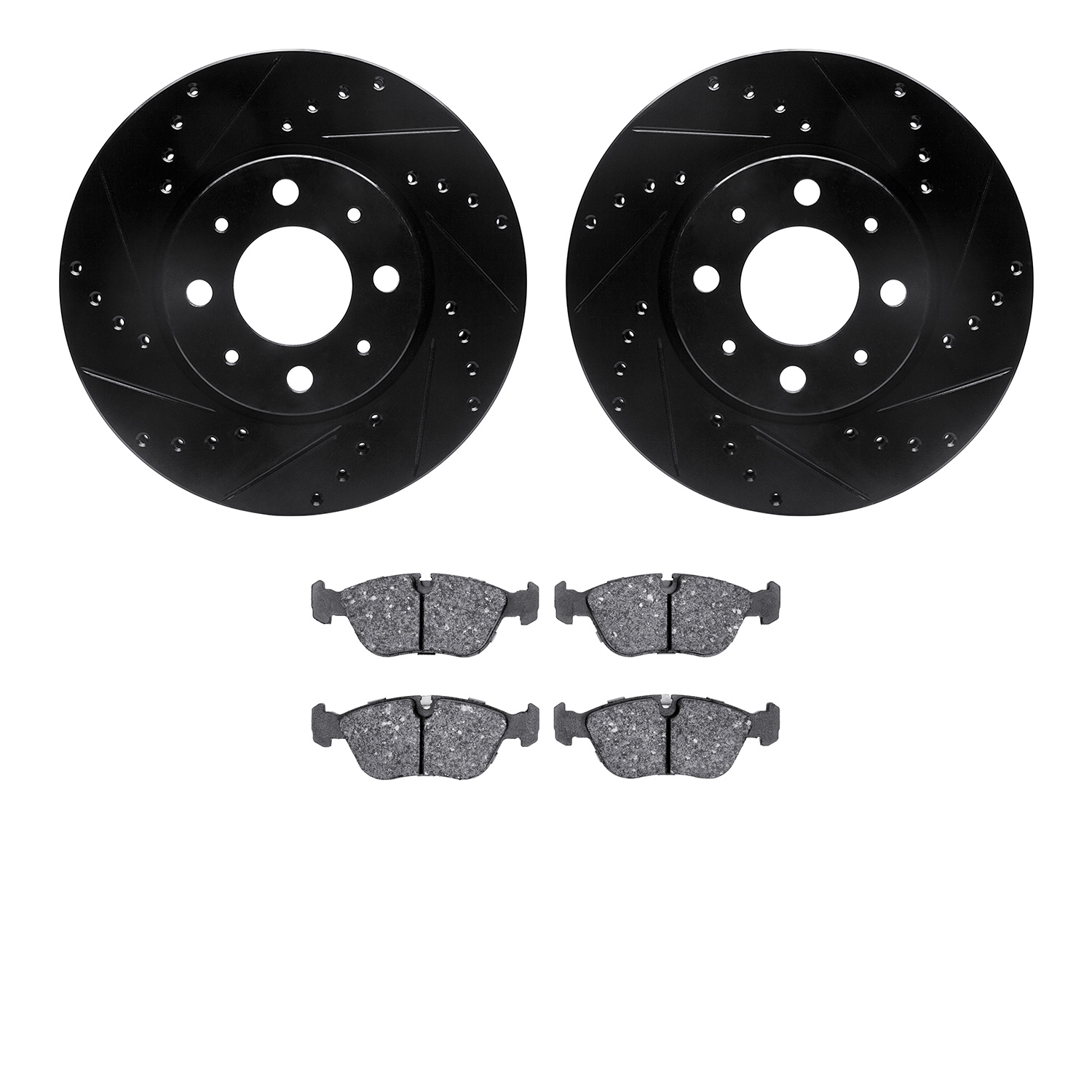 8302-27044 Drilled/Slotted Brake Rotors with 3000-Series Ceramic Brake Pads Kit [Black], 1993-1995 Volvo, Position: Front