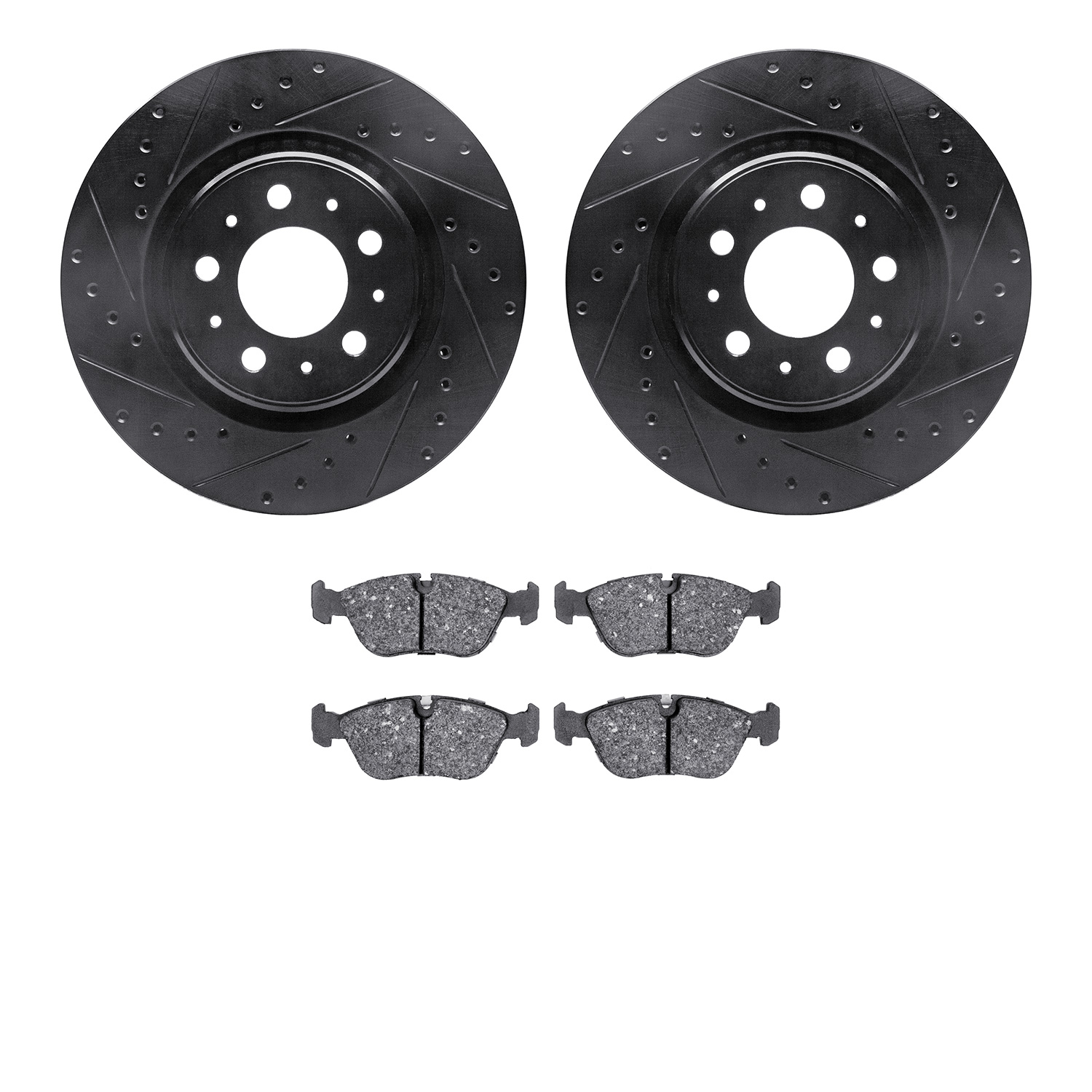 8302-27046 Drilled/Slotted Brake Rotors with 3000-Series Ceramic Brake Pads Kit [Black], 1998-2004 Volvo, Position: Front