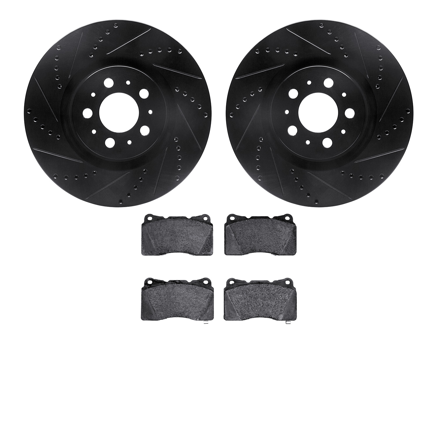 8302-27054 Drilled/Slotted Brake Rotors with 3000-Series Ceramic Brake Pads Kit [Black], 2004-2007 Volvo, Position: Front