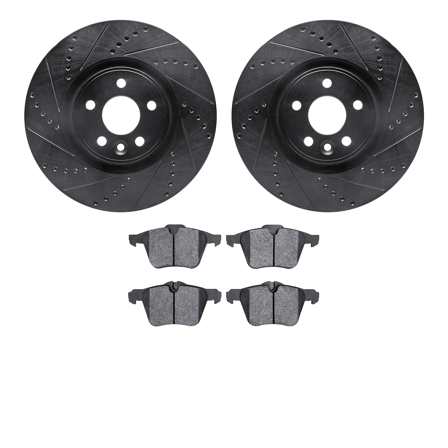 8302-27057 Drilled/Slotted Brake Rotors with 3000-Series Ceramic Brake Pads Kit [Black], 2007-2016 Volvo, Position: Front