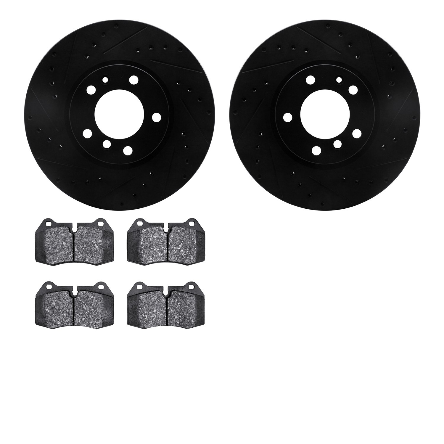 8302-31007 Drilled/Slotted Brake Rotors with 3000-Series Ceramic Brake Pads Kit [Black], 1993-1997 BMW, Position: Front