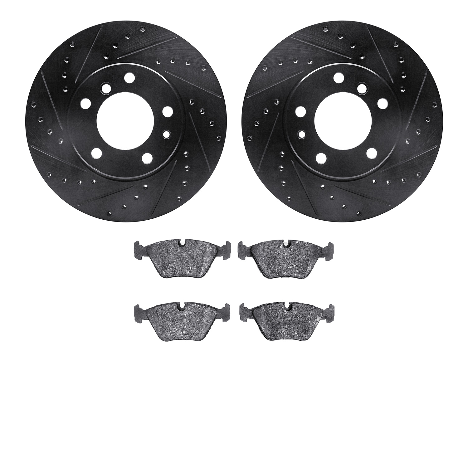 8302-31021 Drilled/Slotted Brake Rotors with 3000-Series Ceramic Brake Pads Kit [Black], 1989-1995 BMW, Position: Front
