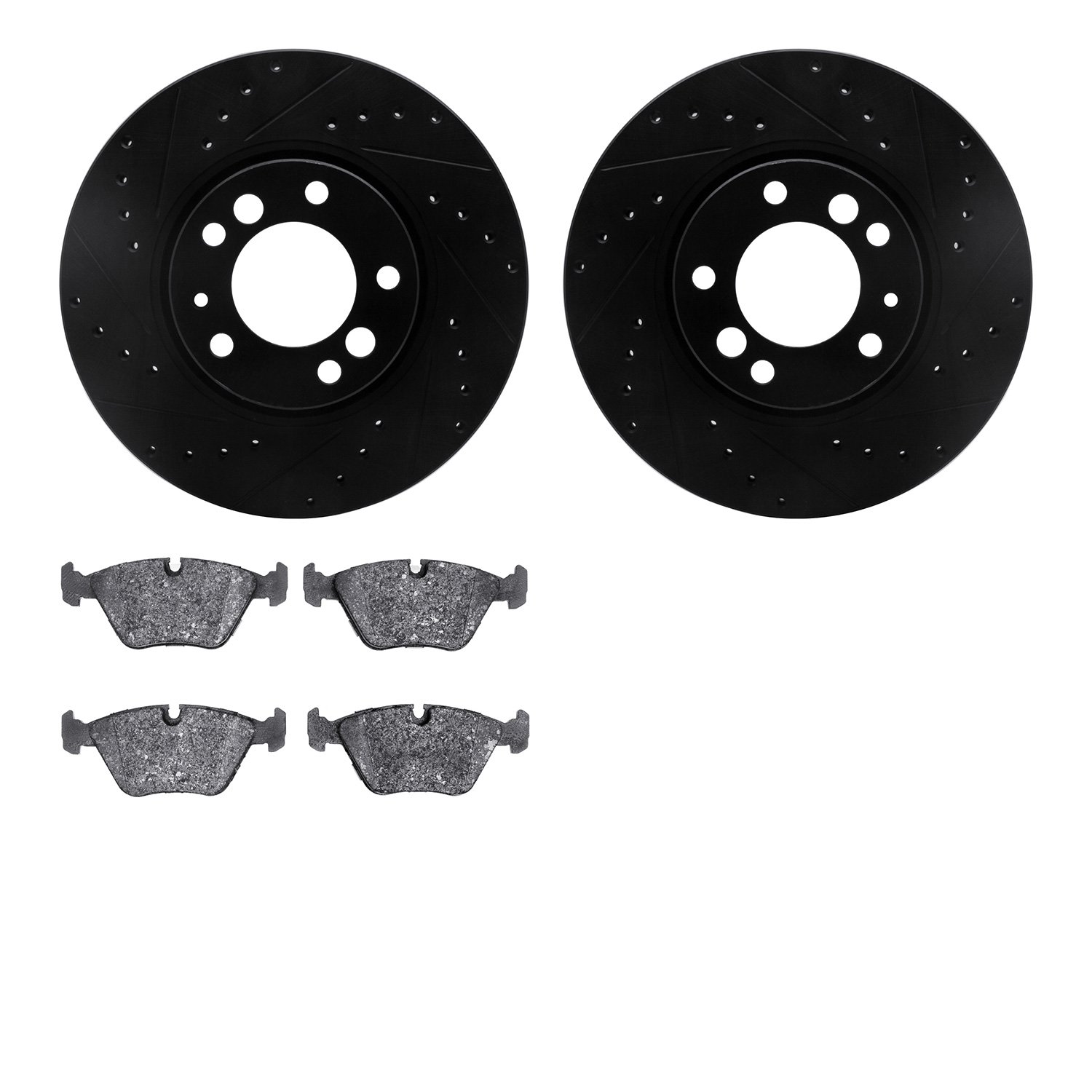 8302-31022 Drilled/Slotted Brake Rotors with 3000-Series Ceramic Brake Pads Kit [Black], 1991-1993 BMW, Position: Front