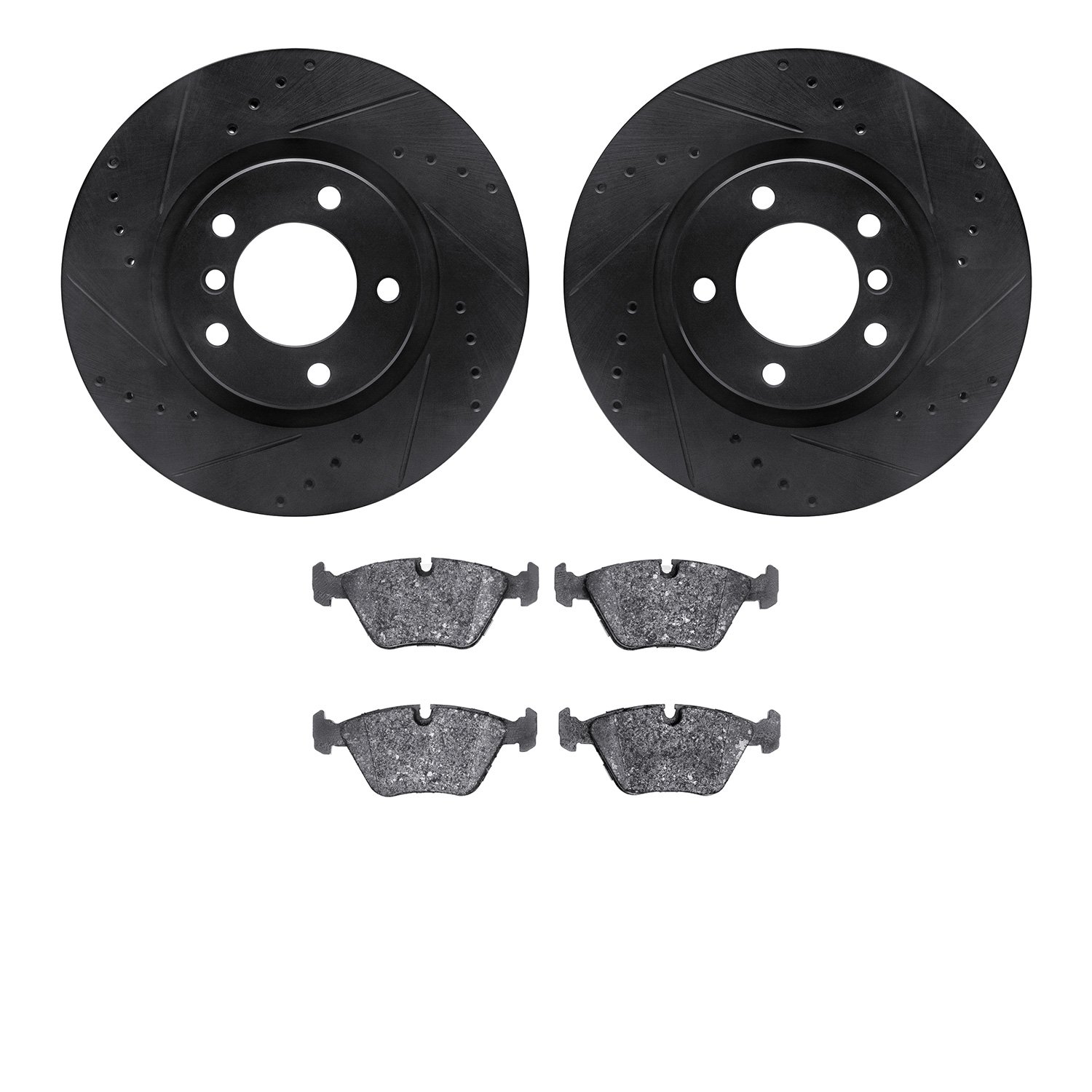 8302-31023 Drilled/Slotted Brake Rotors with 3000-Series Ceramic Brake Pads Kit [Black], 1995-2002 BMW, Position: Front