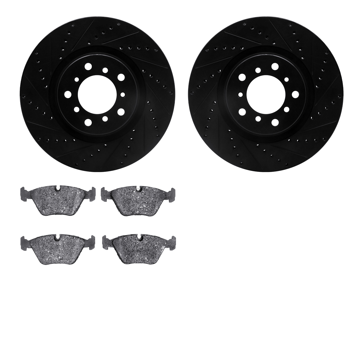 8302-31024 Drilled/Slotted Brake Rotors with 3000-Series Ceramic Brake Pads Kit [Black], 2001-2005 BMW, Position: Front
