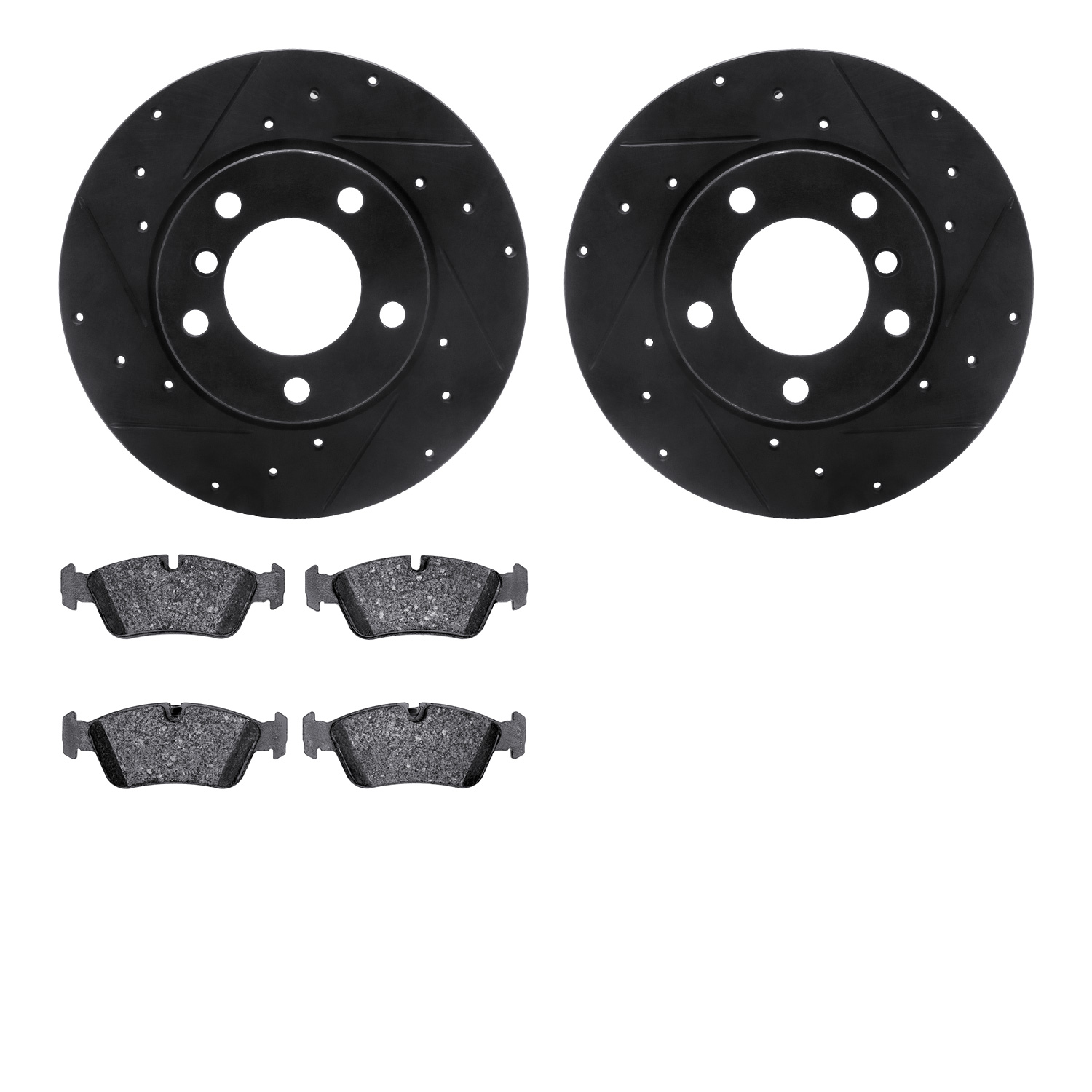 8302-31038 Drilled/Slotted Brake Rotors with 3000-Series Ceramic Brake Pads Kit [Black], 1995-1998 BMW, Position: Front