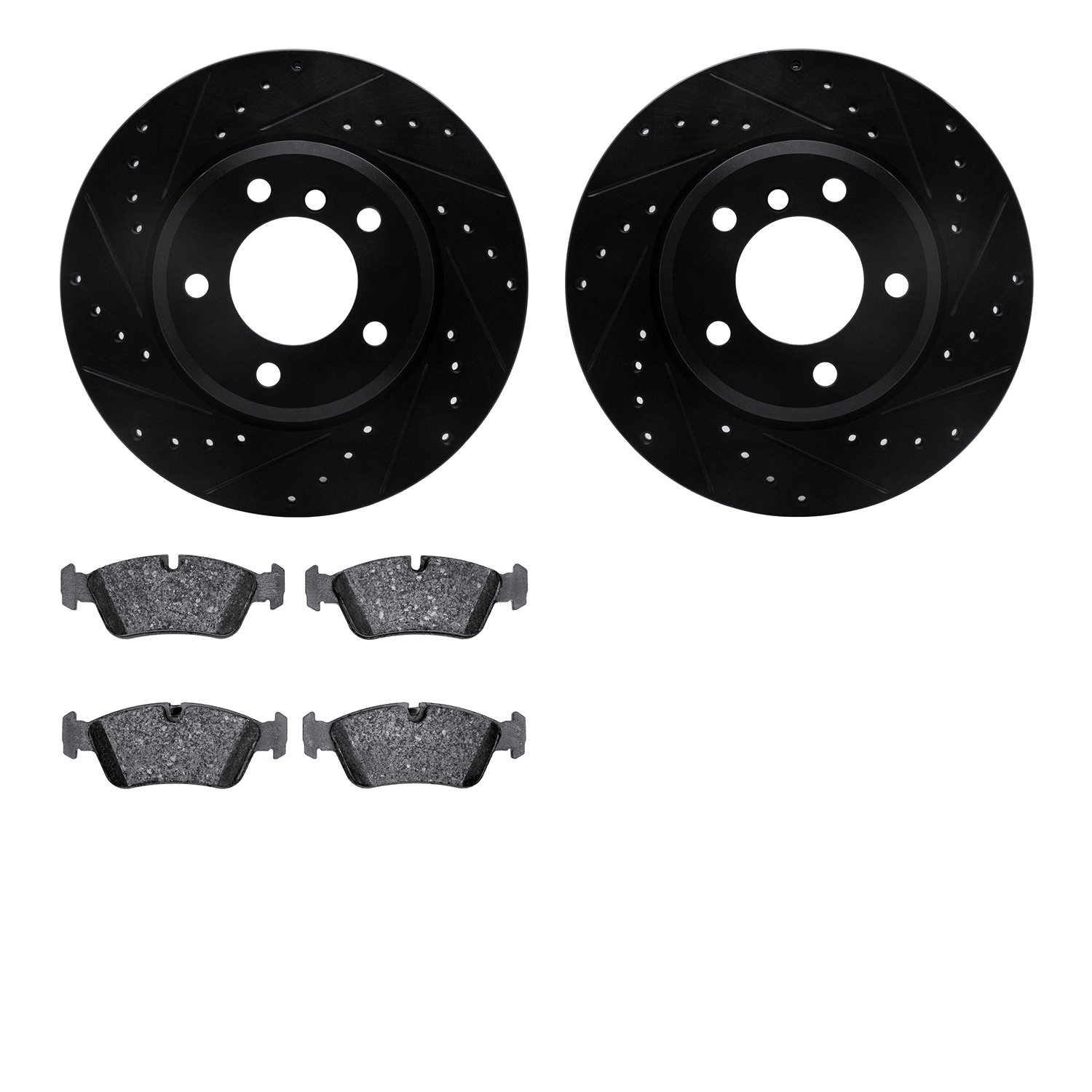 8302-31039 Drilled/Slotted Brake Rotors with 3000-Series Ceramic Brake Pads Kit [Black], 1999-2008 BMW, Position: Front